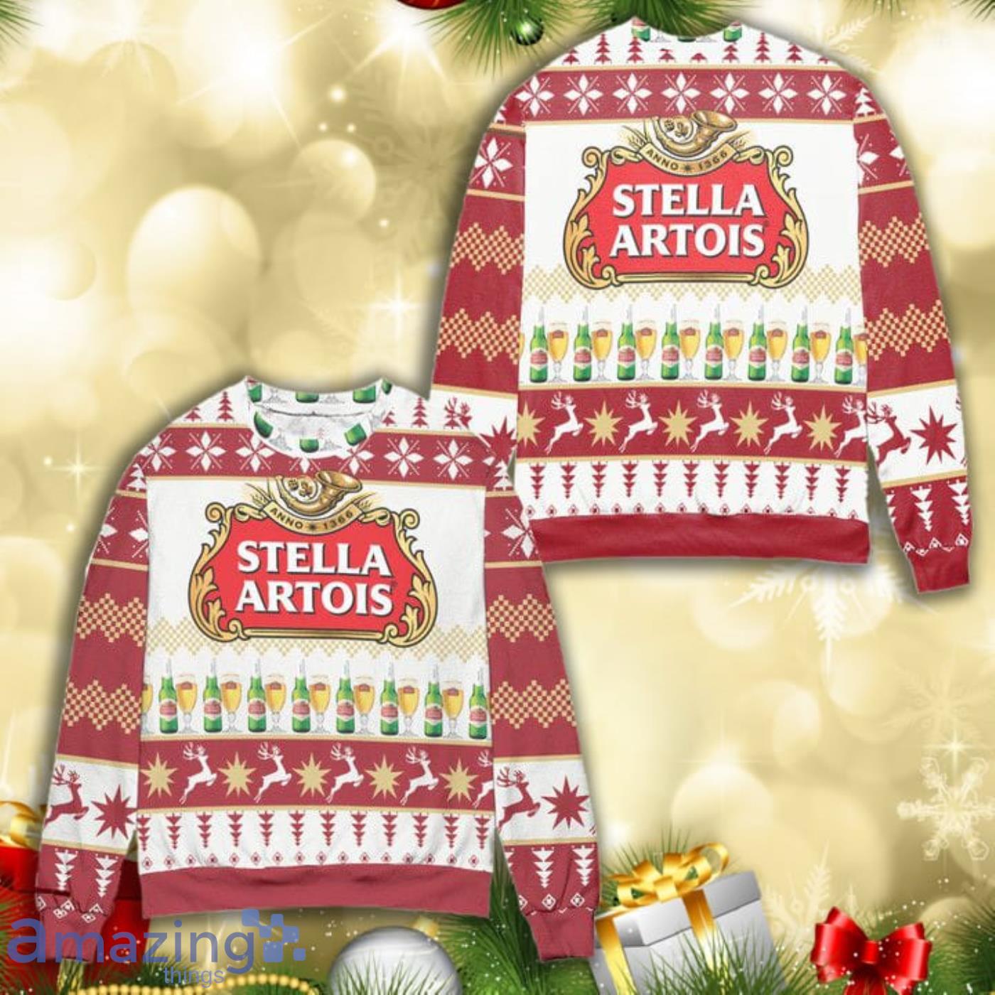 Stella Artois Beer Logo Christmas Christmas Pattern Full Print Ugly Sweater Product Photo 1