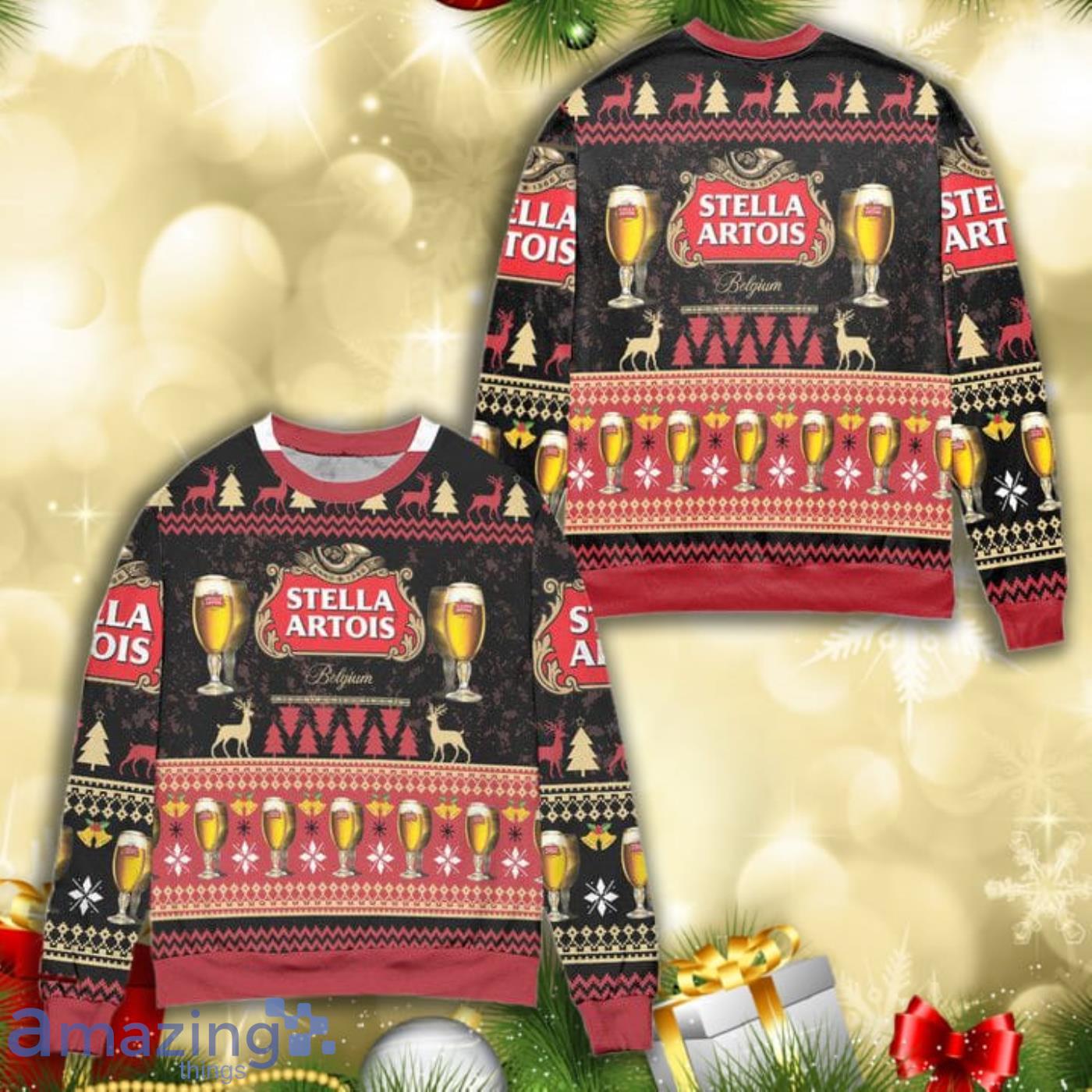 Stella Artois Beer Reindeer Christmas Pattern Full Print Ugly Sweater Product Photo 1