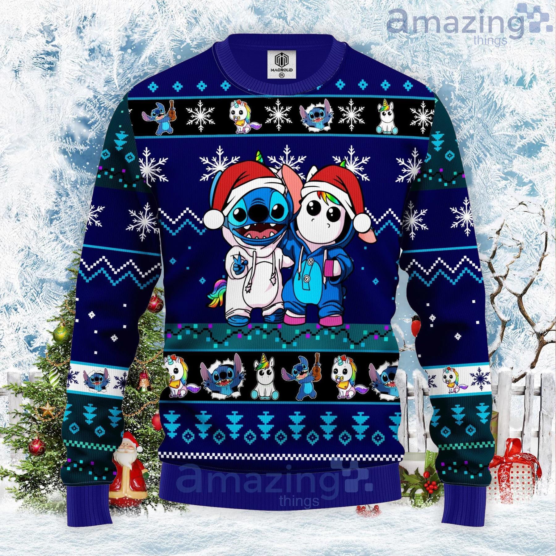 Stitch Unicorn Funny Blue Christmas Gift Ugly Christmas Sweater Product Photo 1