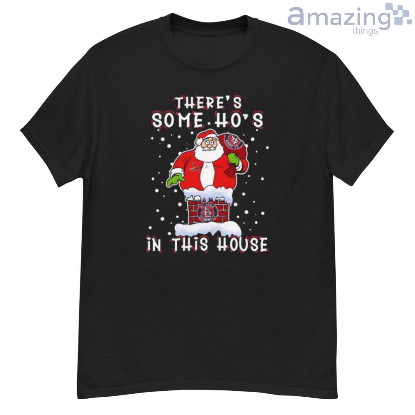 St.Louis Cardinals There Is Some Hos In This House Santa Stuck In The Chimney MLB Christmas Shirt - G500 Men’s Classic T-Shirt