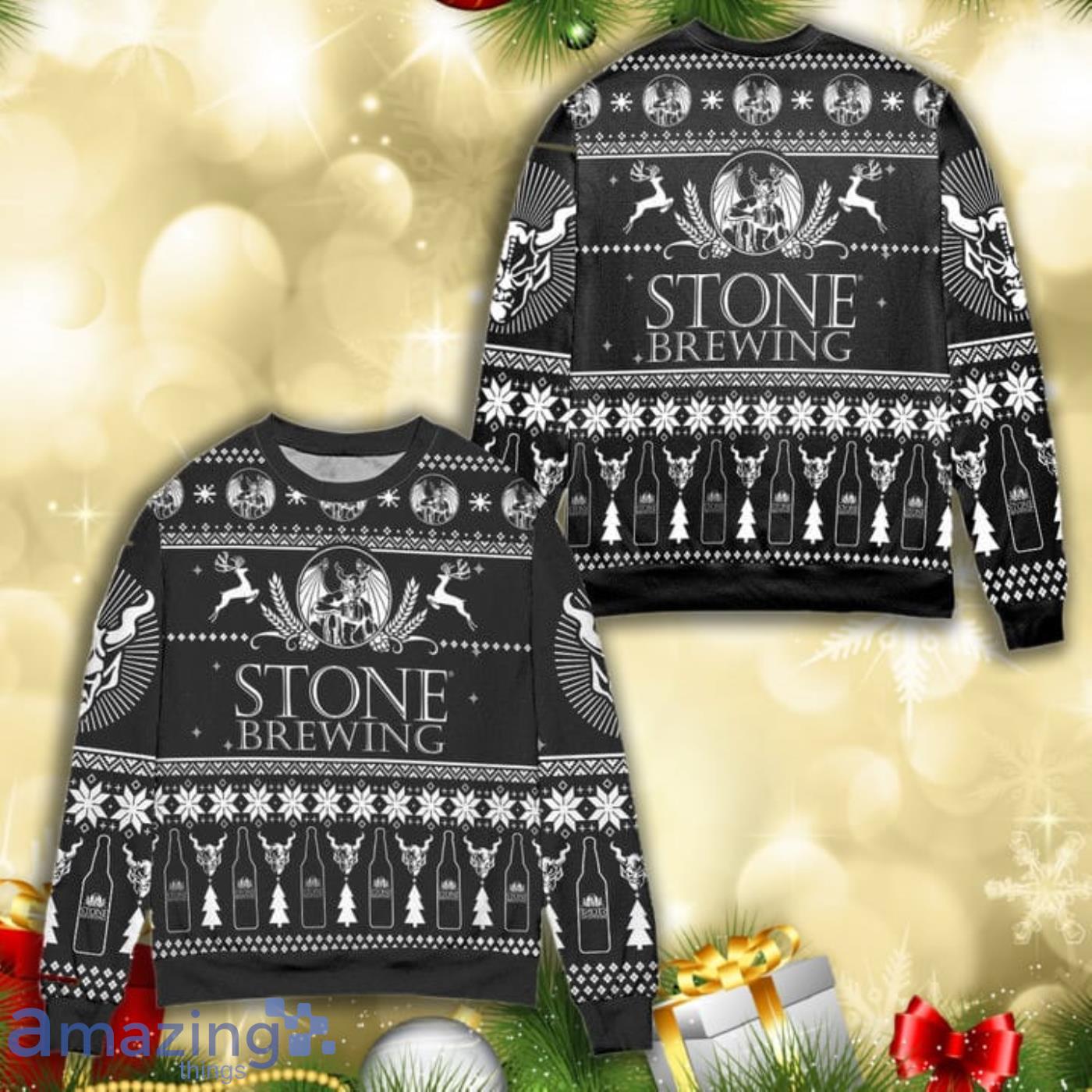 Stone Brewing Logo Christmas Christmas Pattern Full Print Ugly Sweater Product Photo 1