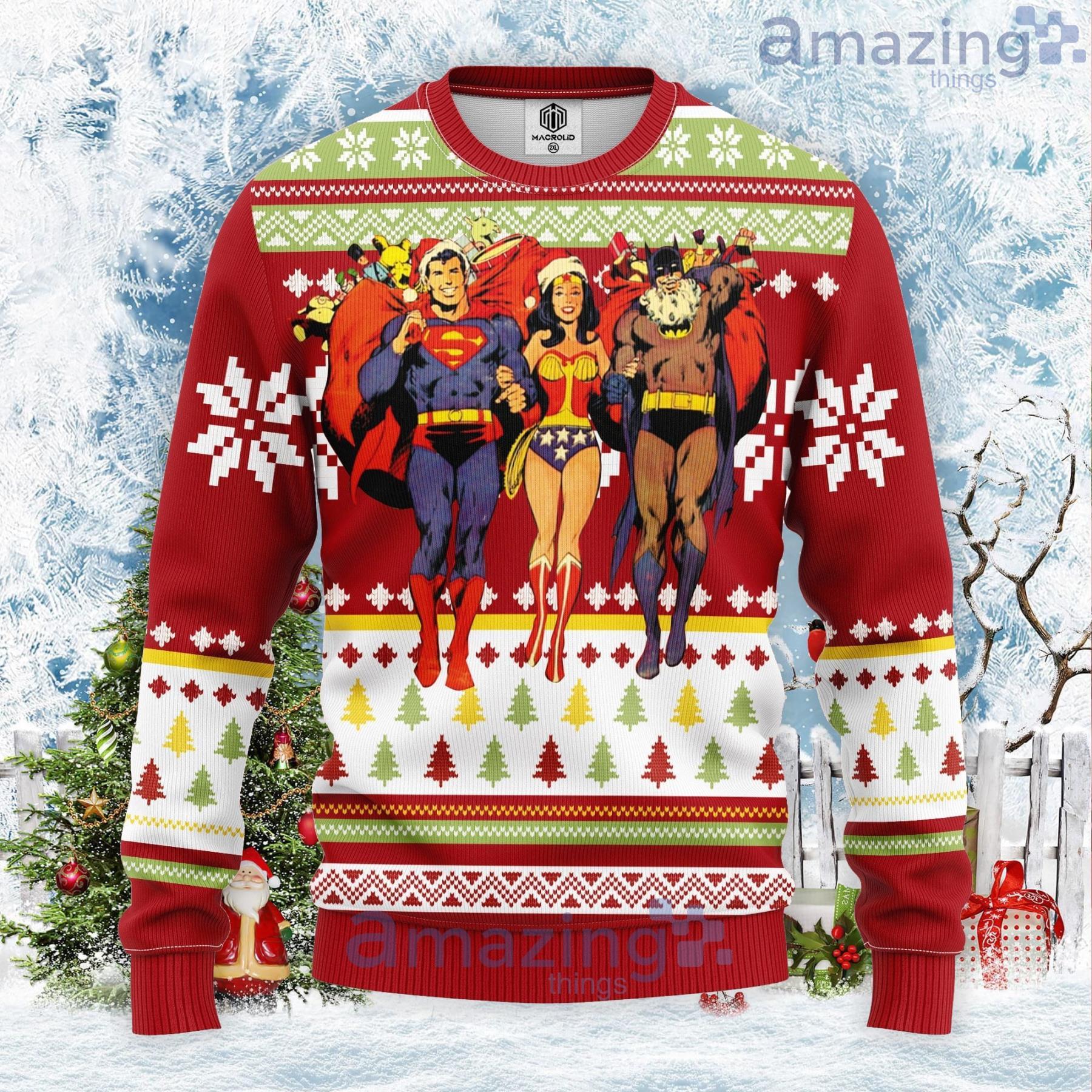 Superman Batman Wonder Woman Ugly Christmas Sweater