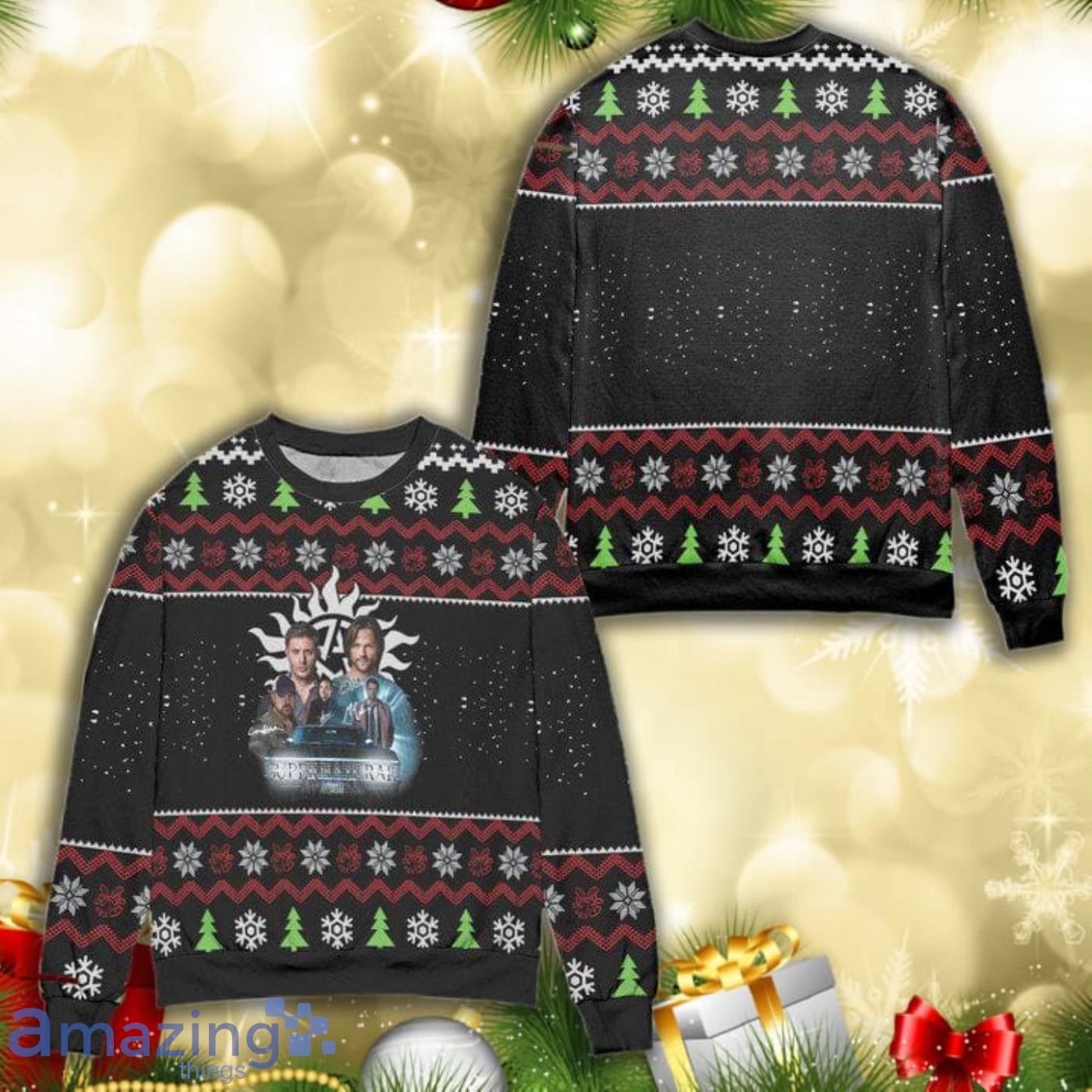 Supernatural The Movie Snowflake Knitting Pattern 3D Ugly Christmas Sweater Product Photo 1