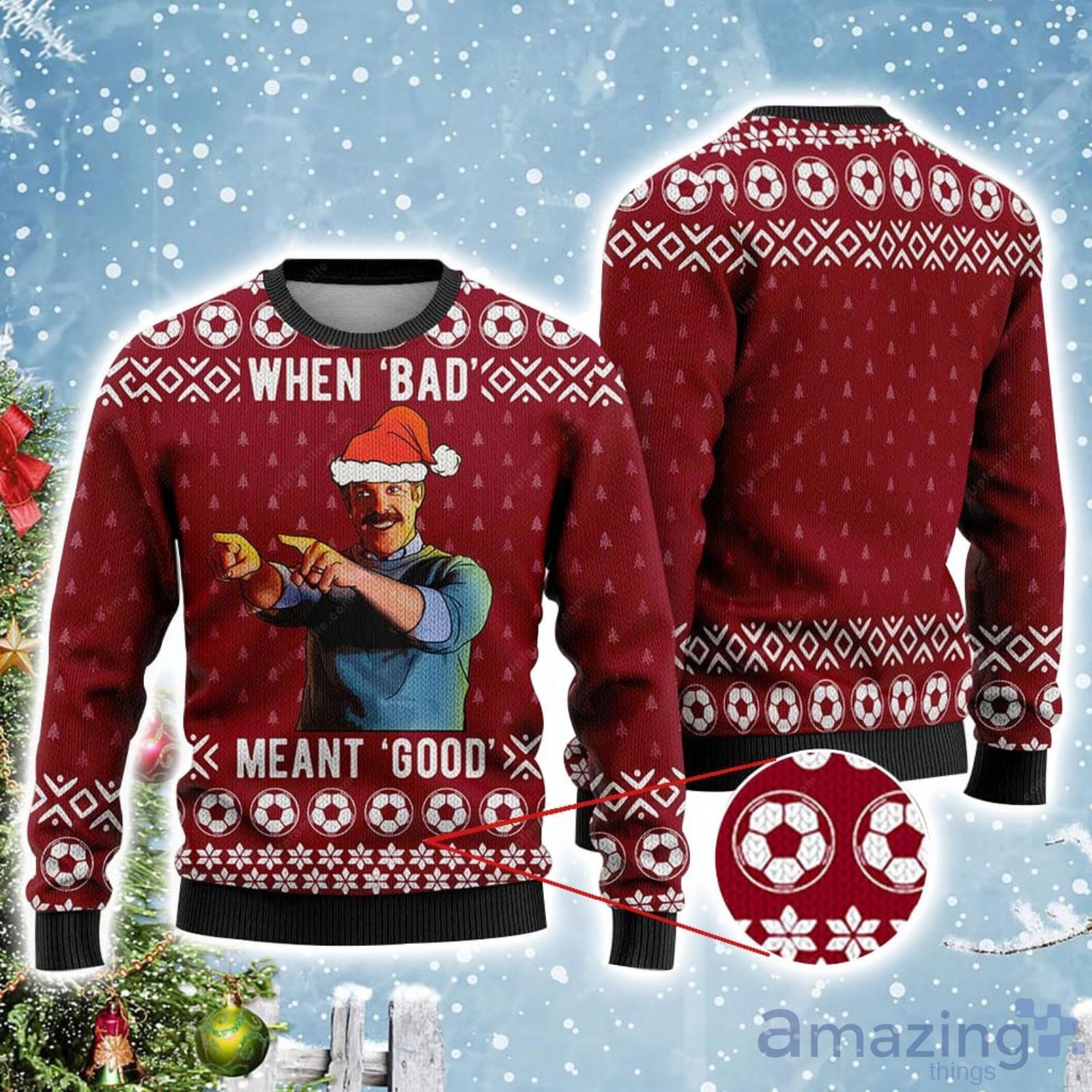 Ted Lasso When Bad Meant Good Red Ugly Christmas Sweater Product Photo 1