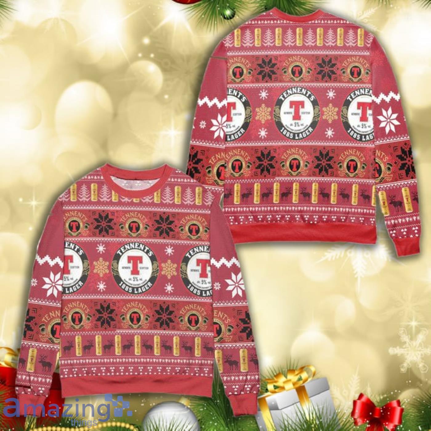 Tennents 1985 Centenary Lager Knitting Pattern 3D Ugly Christmas Sweater Product Photo 1