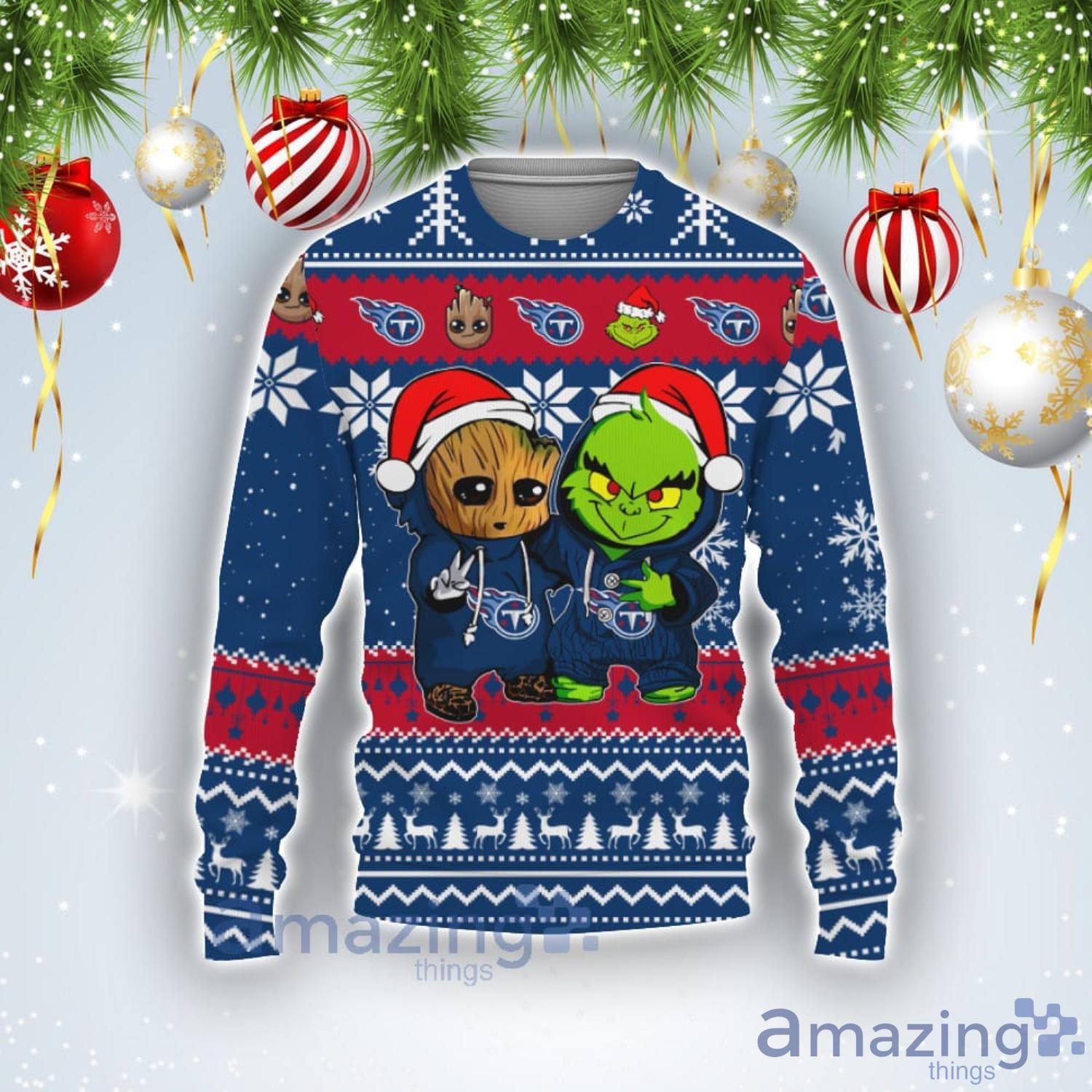 Tennessee Titans Baby Groot And Grinch Best Friends Football American Ugly Christmas Sweater Product Photo 1