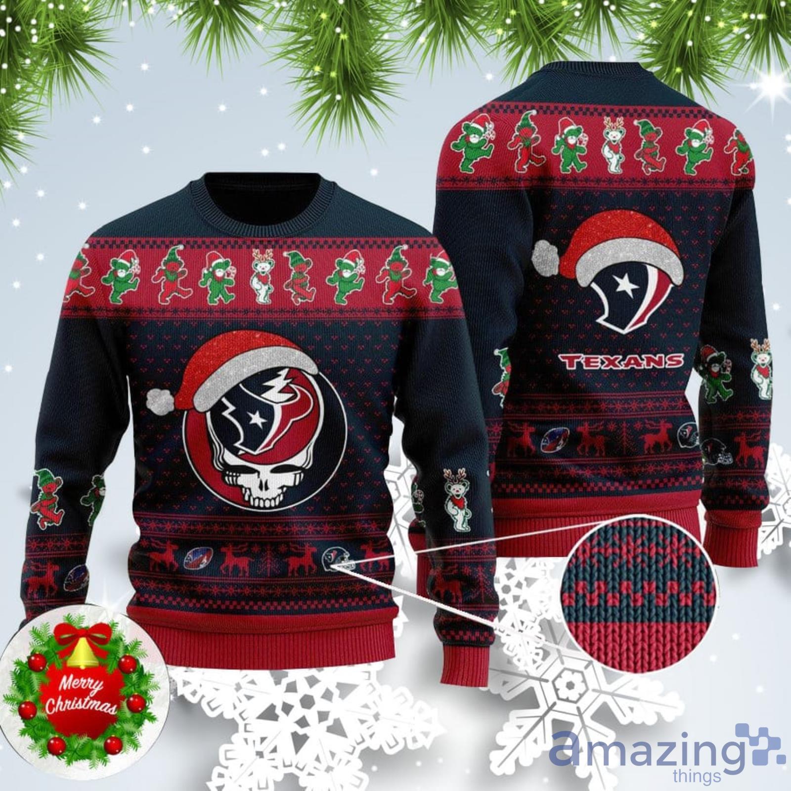 Texans Skull Santa Hat Ugly Christmas Sweater For Fans Product Photo 1