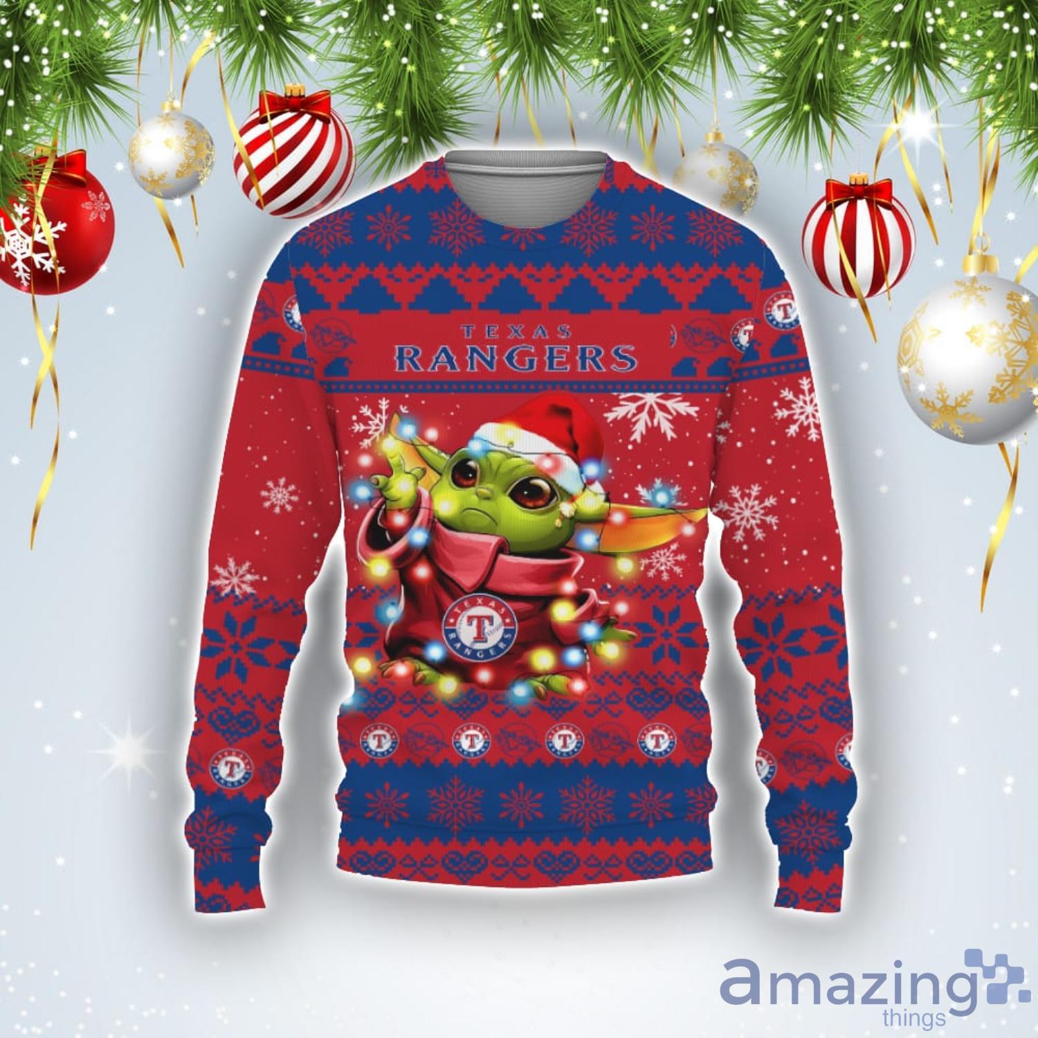 Texas Rangers Baby Yoda Star Wars Sports Football American Ugly Christmas Sweater Product Photo 1