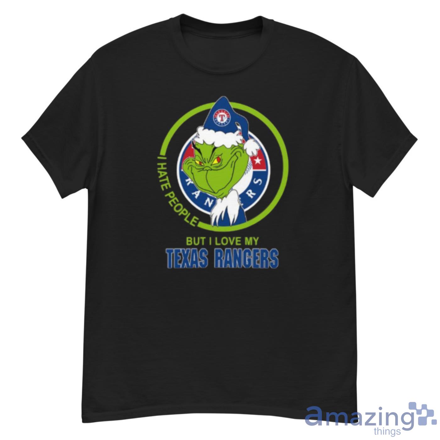 Texas Rangers MLB Christmas Grinch I Hate People But I Love My Favorite Baseball Team Shirt - G500 Men’s Classic T-Shirt