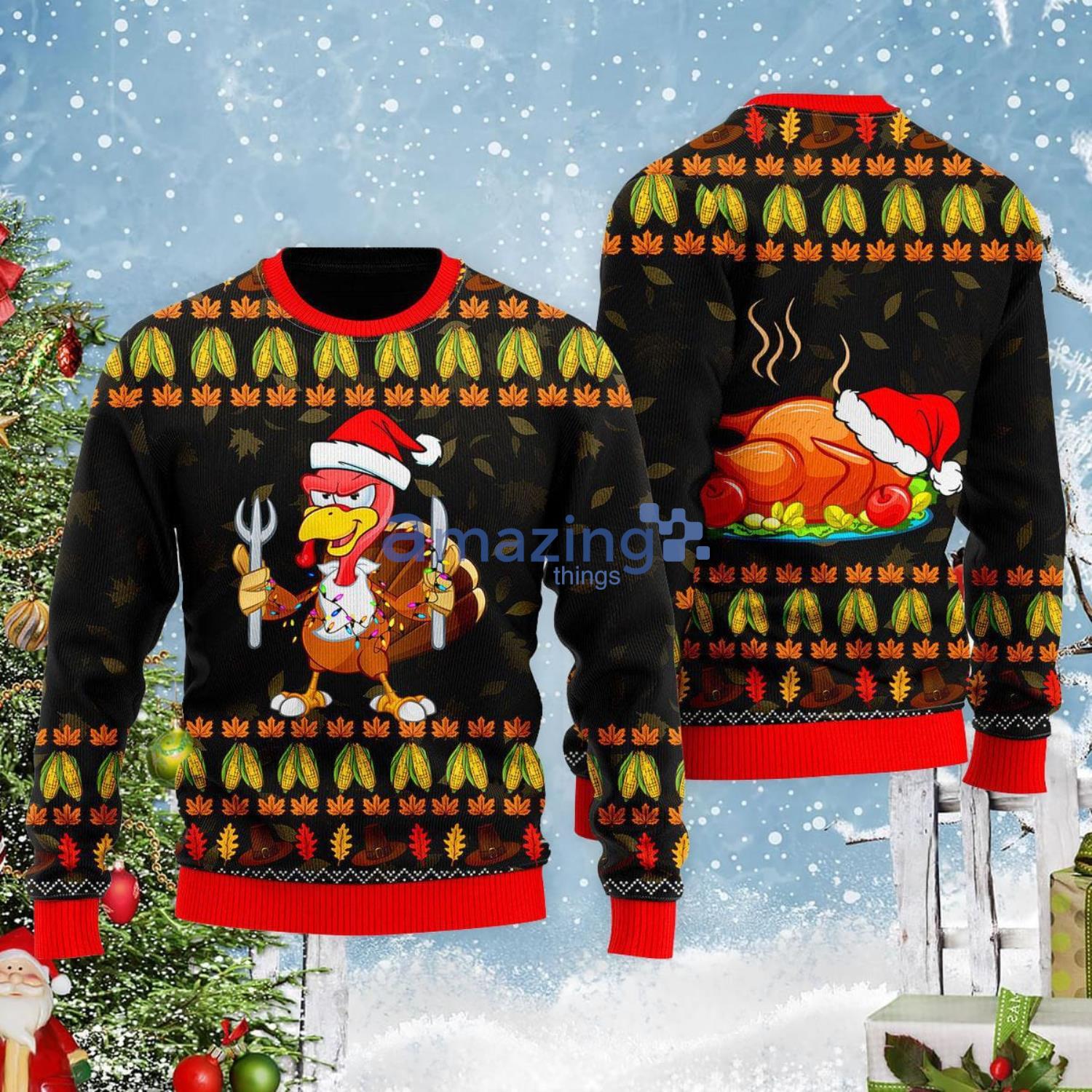 Thanksgiving Turkey Autumn Christmas Gift Ugly Christmas Sweater Product Photo 1