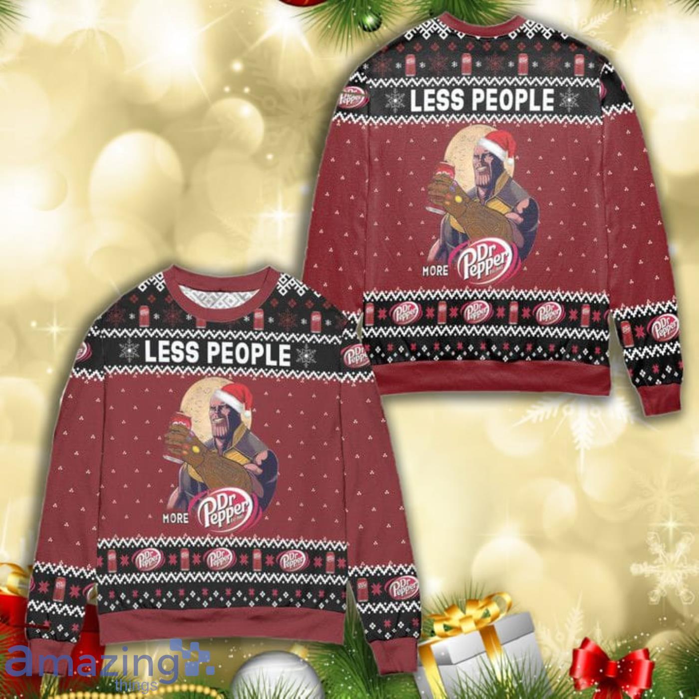 Thanos Less People More Dr Pepper Snowflake Knitting Pattern 3D Ugly Christmas Sweater Product Photo 1