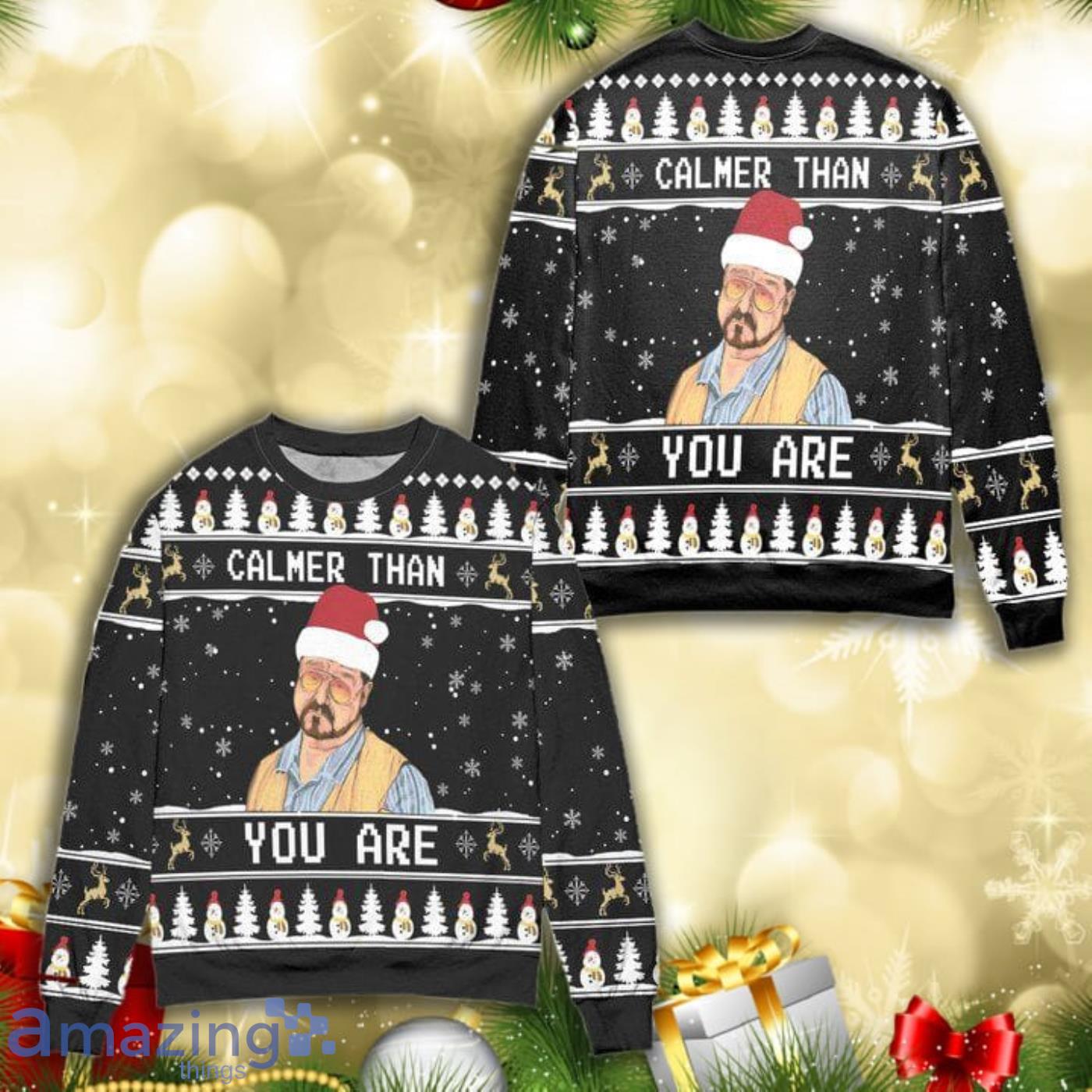 The Big Lebowski Calmer Than You Are Black Knitting Pattern 3D Ugly Christmas Sweater Product Photo 1