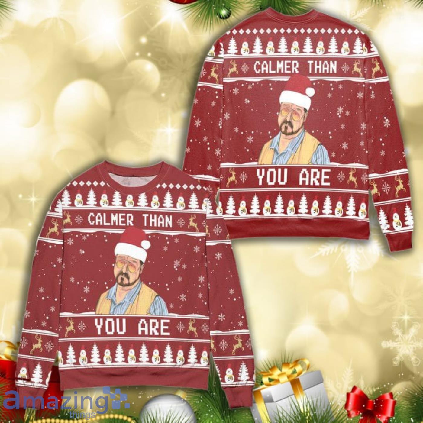 The Big Lebowski Calmer Than You Are Red Knitting Pattern 3D Ugly Christmas Sweater Product Photo 1 The Big Lebowski Calmer Than You Are Red Knitting Pattern 3D Ugly Christmas Sweater Product Photo 1