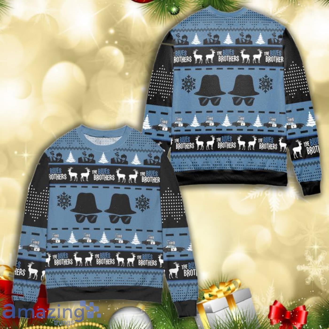 The Blues Brothers Snowflake Knitting Pattern 3D Ugly Christmas Sweater Product Photo 1