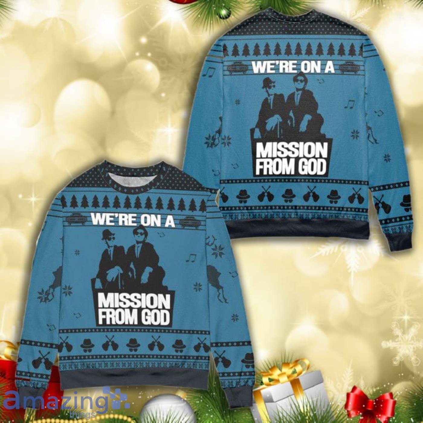 The Blues Brothers Were On A Mission From God Knitting Pattern 3D Ugly Christmas Sweater Product Photo 1
