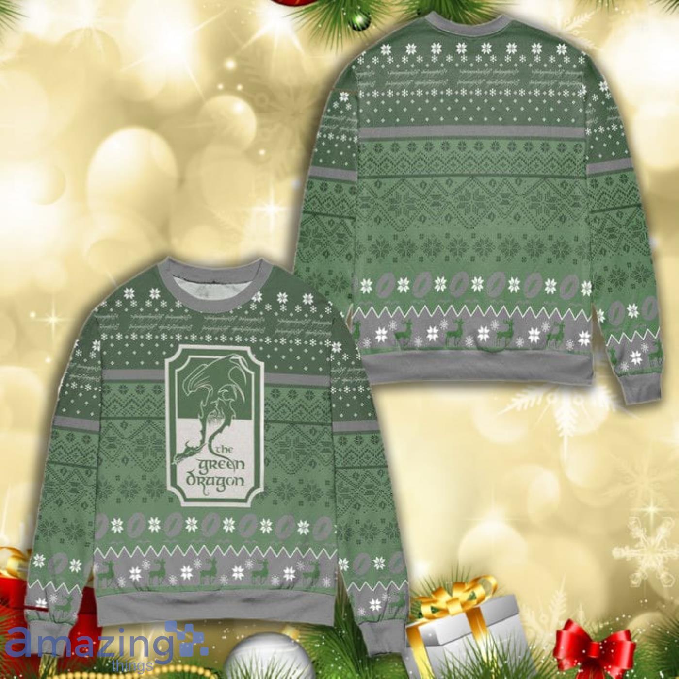 The Green Dragon Lord Of The Rings Snowflake Christmas Pattern Full Print Ugly Sweater Product Photo 1