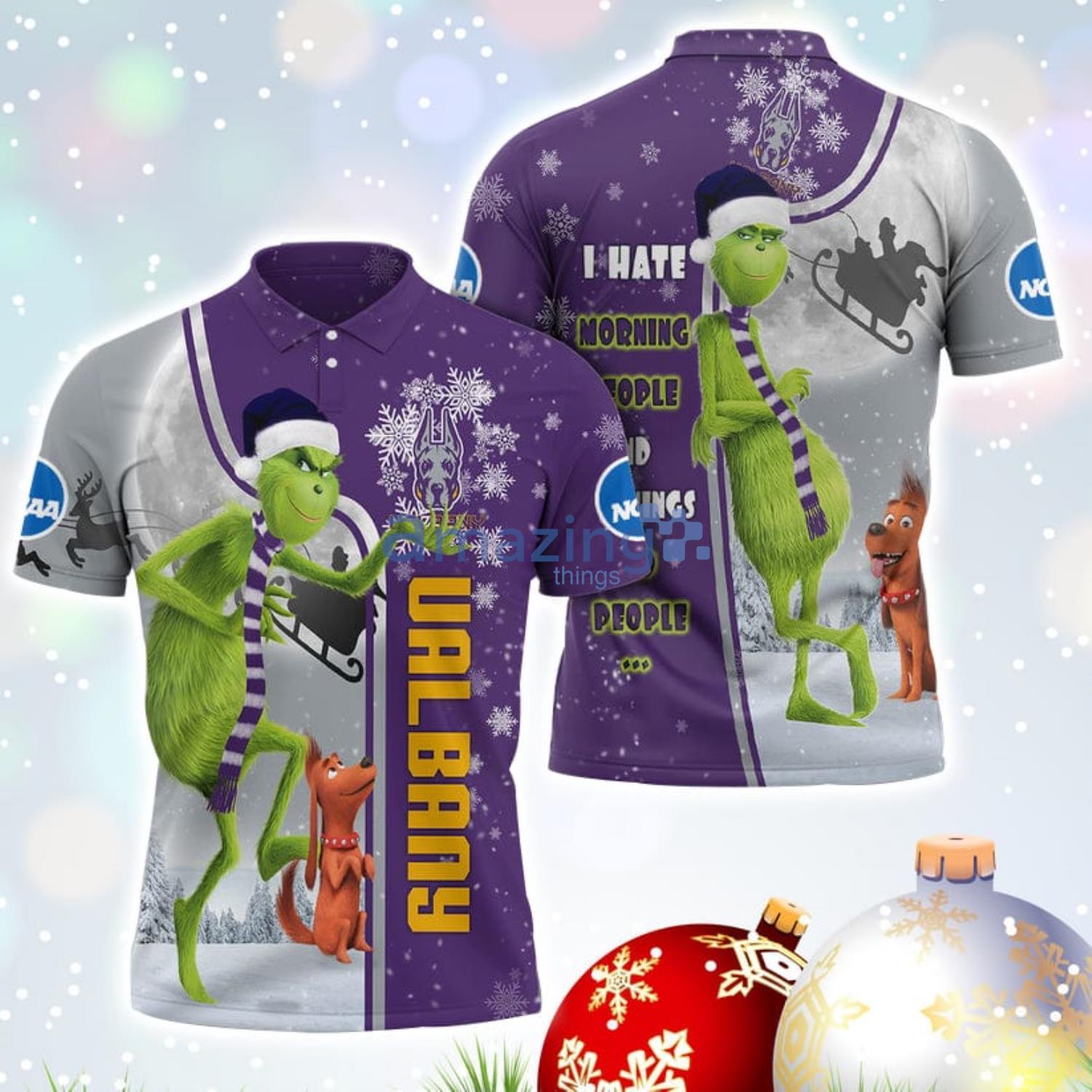 The Grinch Albany Great Danes NCAA I Hate Morning People Christmas Gift Polo Shirt Product Photo 1