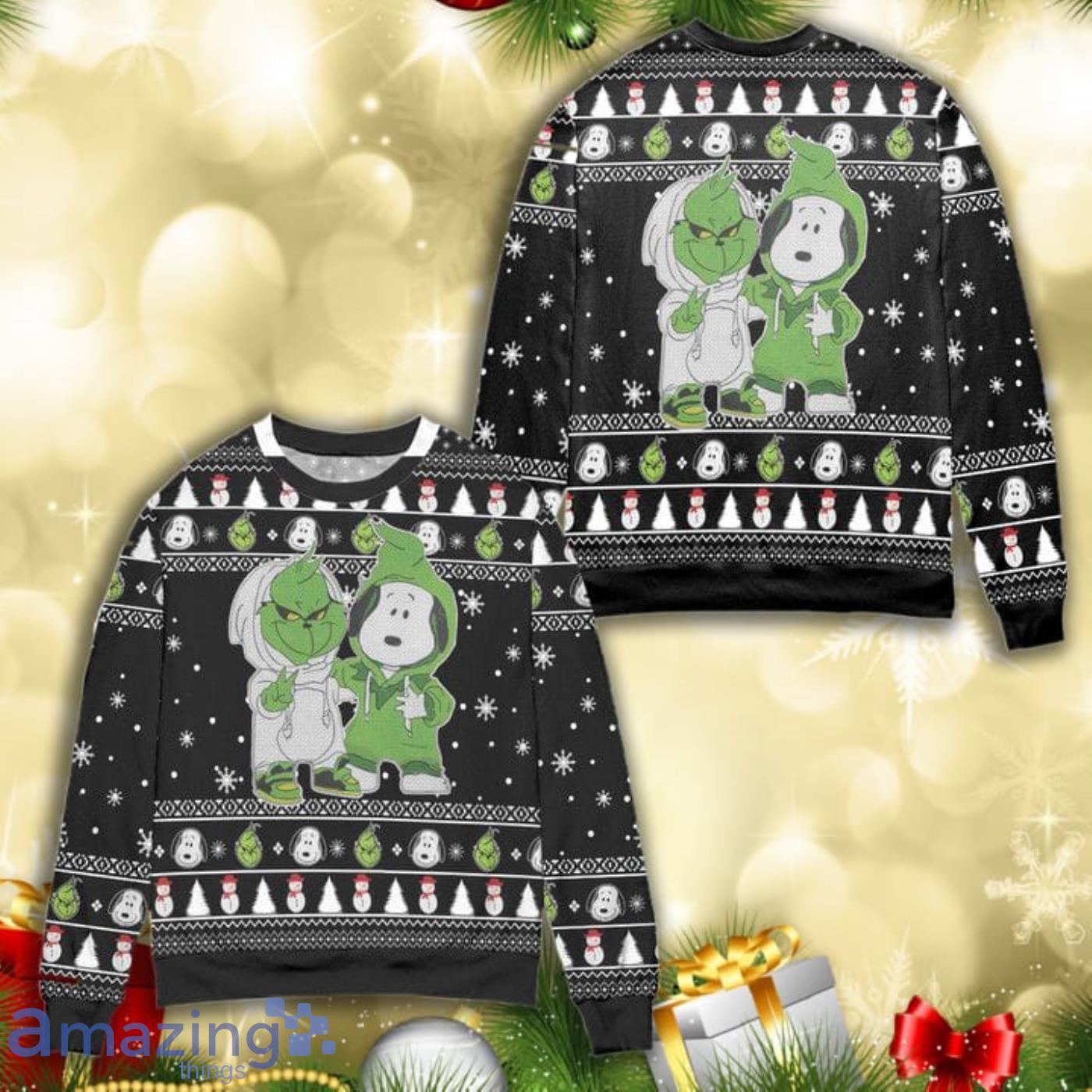 The Grinch And Snoopy Knitting Pattern 3D Ugly Christmas Sweater Product Photo 1