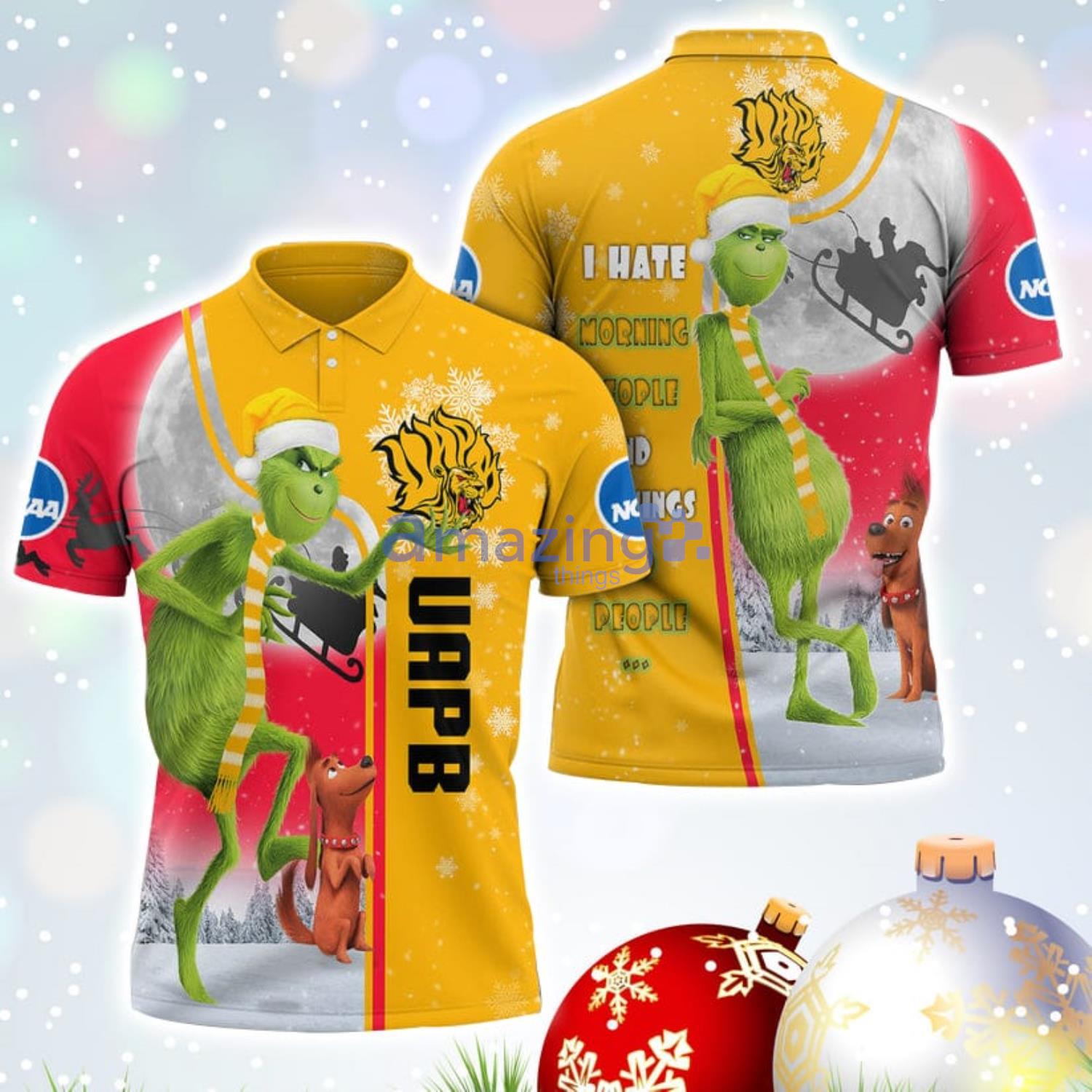 The Grinch Arkansas PB Golden Lions NCAA I Hate Morning People Christmas Gift Polo Shirt Product Photo 1
