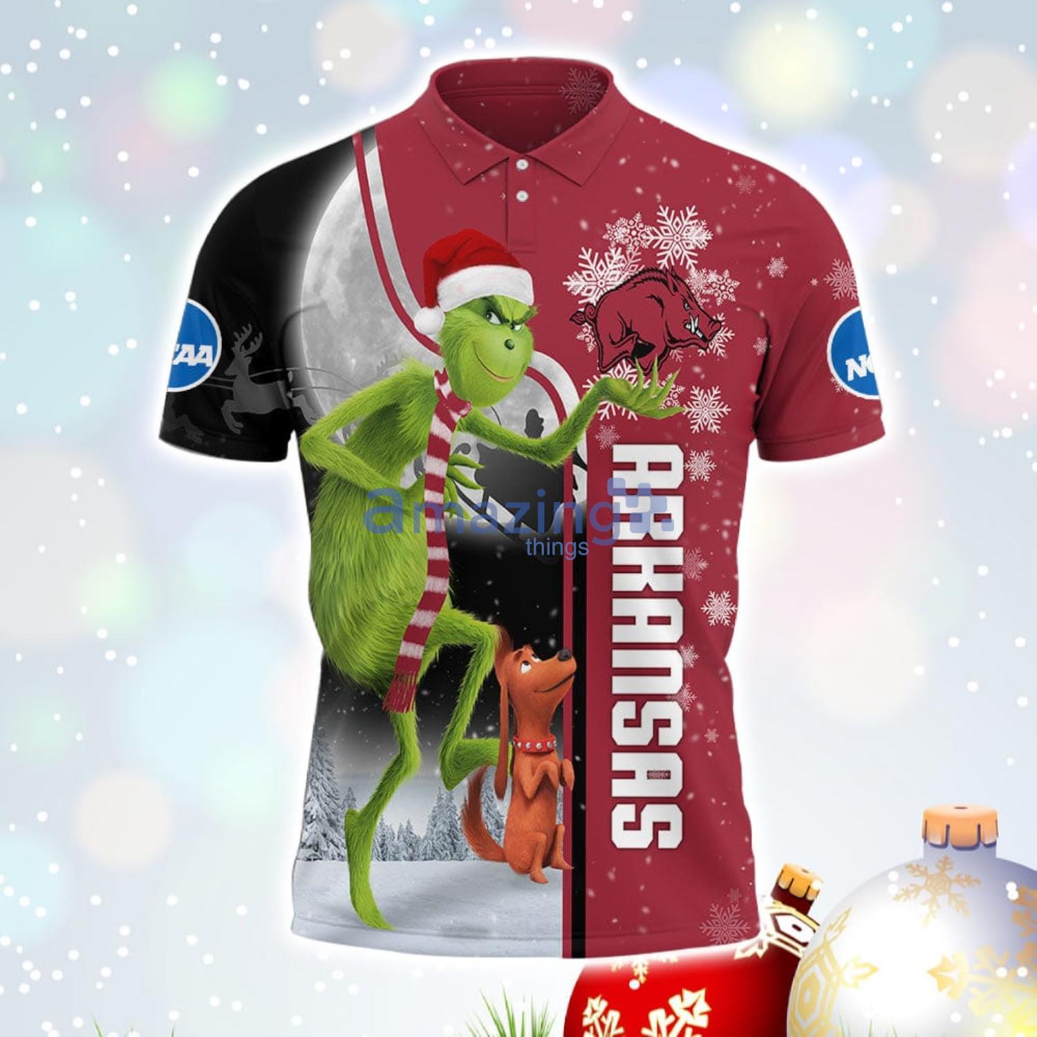 The Grinch Arkansas Razorbacks NCAA I Hate Morning People Christmas Gift Polo Shirt image The Grinch Arkansas Razorbacks NCAA I Hate Morning People Christmas Gift Polo Shirt Product Photo 2