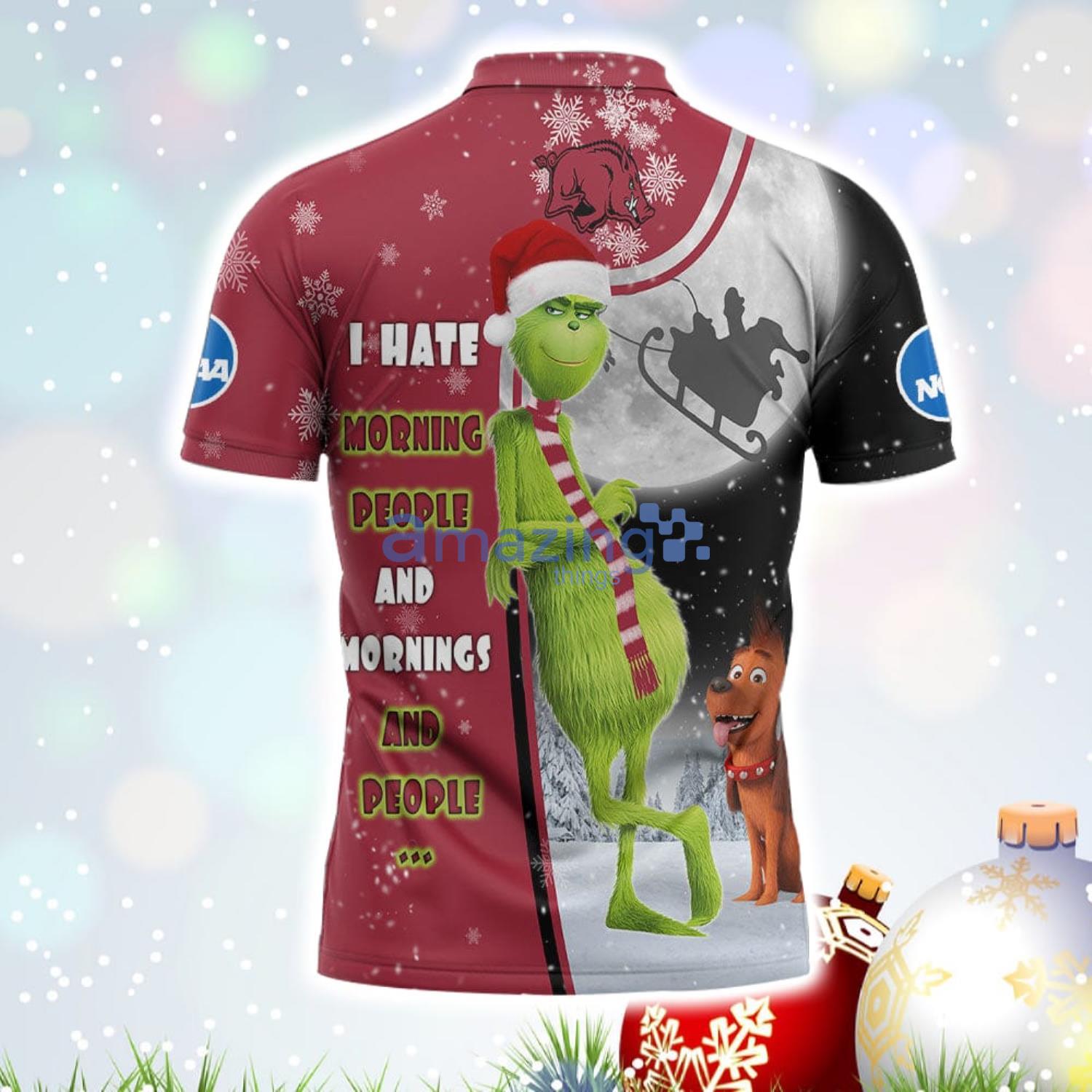 The Grinch Arkansas Razorbacks NCAA I Hate Morning People Christmas Gift Polo Shirt image The Grinch Arkansas Razorbacks NCAA I Hate Morning People Christmas Gift Polo Shirt Product Photo 3