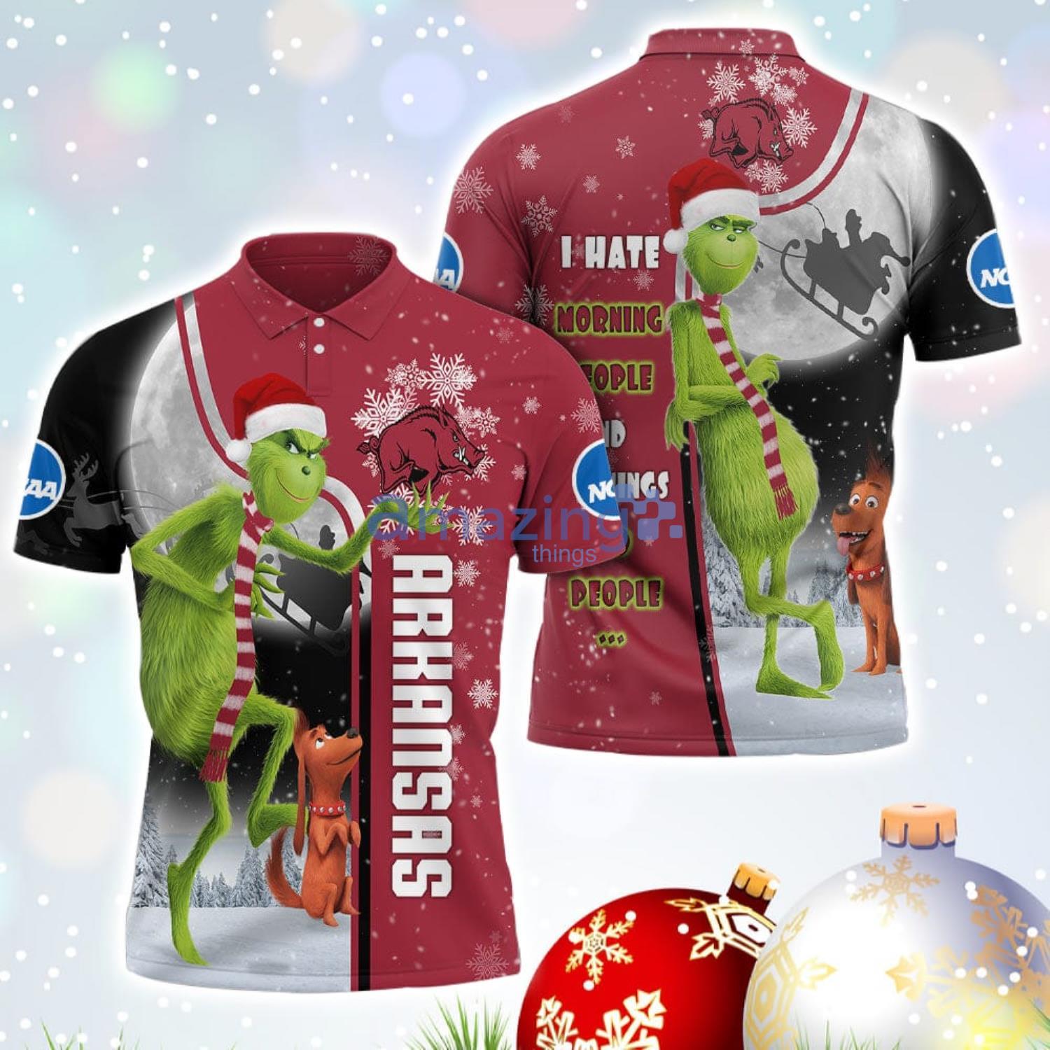 The Grinch Arkansas Razorbacks NCAA I Hate Morning People Christmas Gift Polo Shirt Product Photo 1