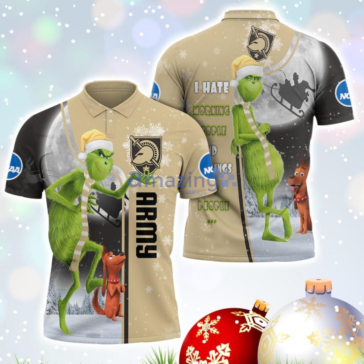 The Grinch Army Black Knights NCAA I Hate Morning People Christmas Gift Polo Shirt Product Photo 1