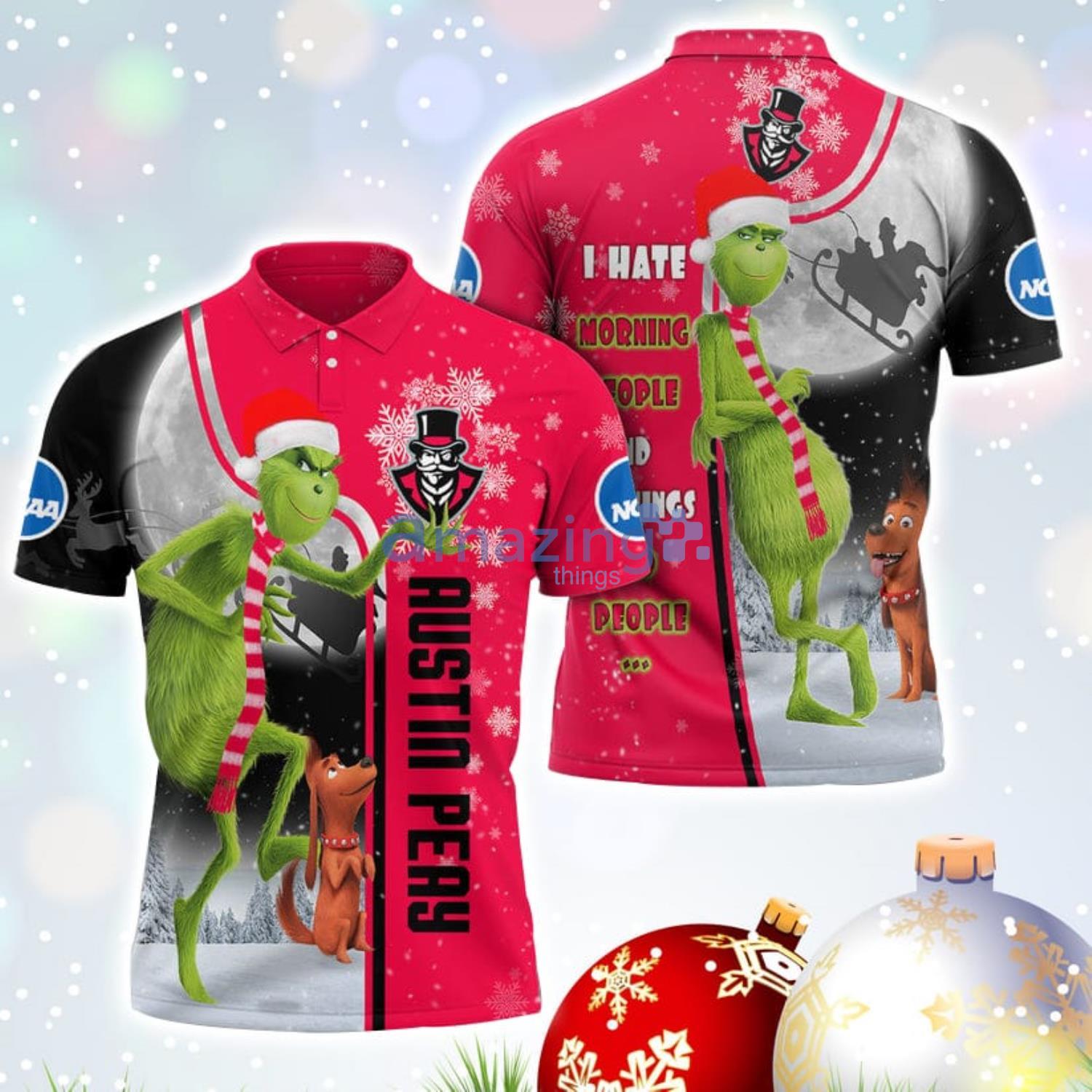 The Grinch Austin Peay Governors NCAA I Hate Morning People Christmas Gift Polo Shirt Product Photo 1