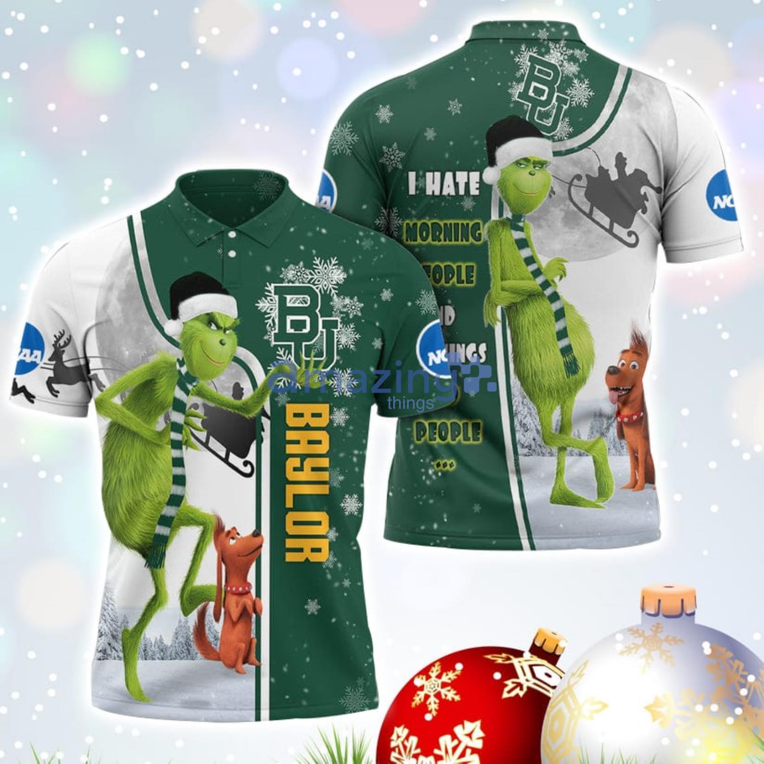 The Grinch Baylor Bears NCAA I Hate Morning People Christmas Gift Polo Shirt Product Photo 1
