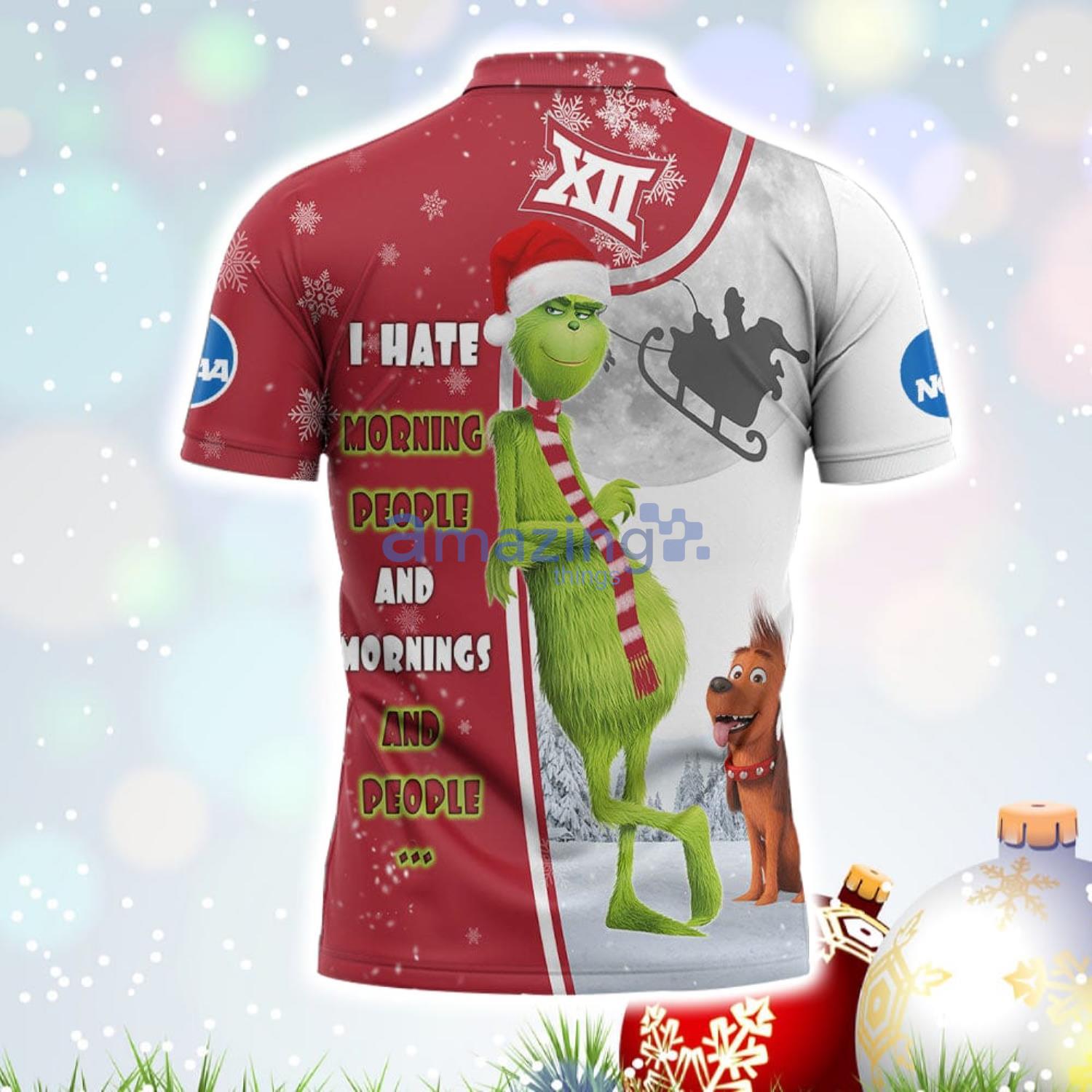 The Grinch Big 12 Conference NCAA I Hate Morning People Christmas Gift Polo Shirt image The Grinch Big 12 Conference NCAA I Hate Morning People Christmas Gift Polo Shirt Product Photo 3