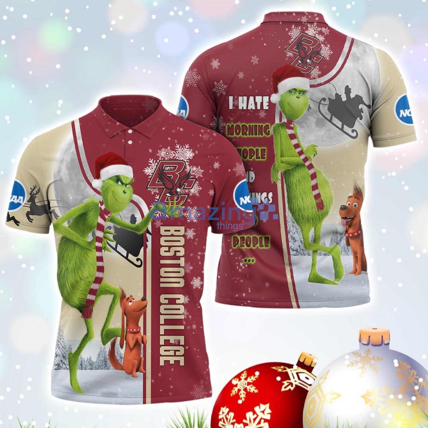 The Grinch Boston College Eagles NCAA I Hate Morning People Christmas Gift Polo Shirt Product Photo 1