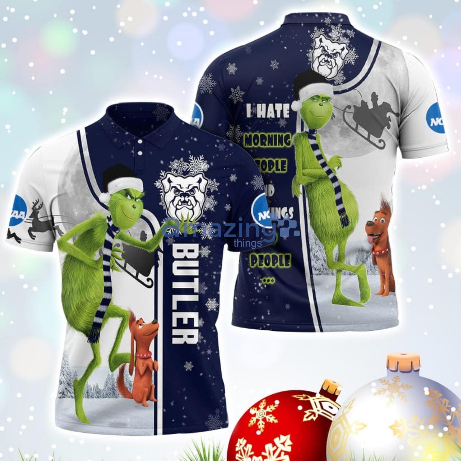 The Grinch Butler Bulldogs NCAA I Hate Morning People Christmas Gift Polo Shirt Product Photo 1