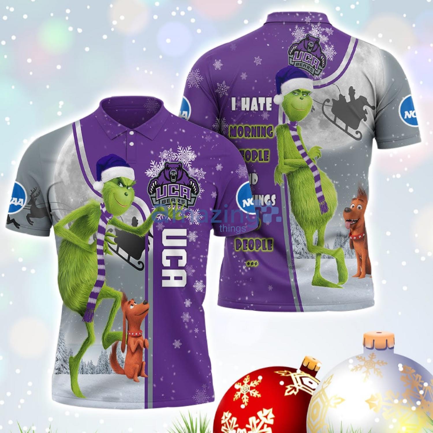 The Grinch Central Arkansas Bears NCAA I Hate Morning People Christmas Gift Polo Shirt Product Photo 1