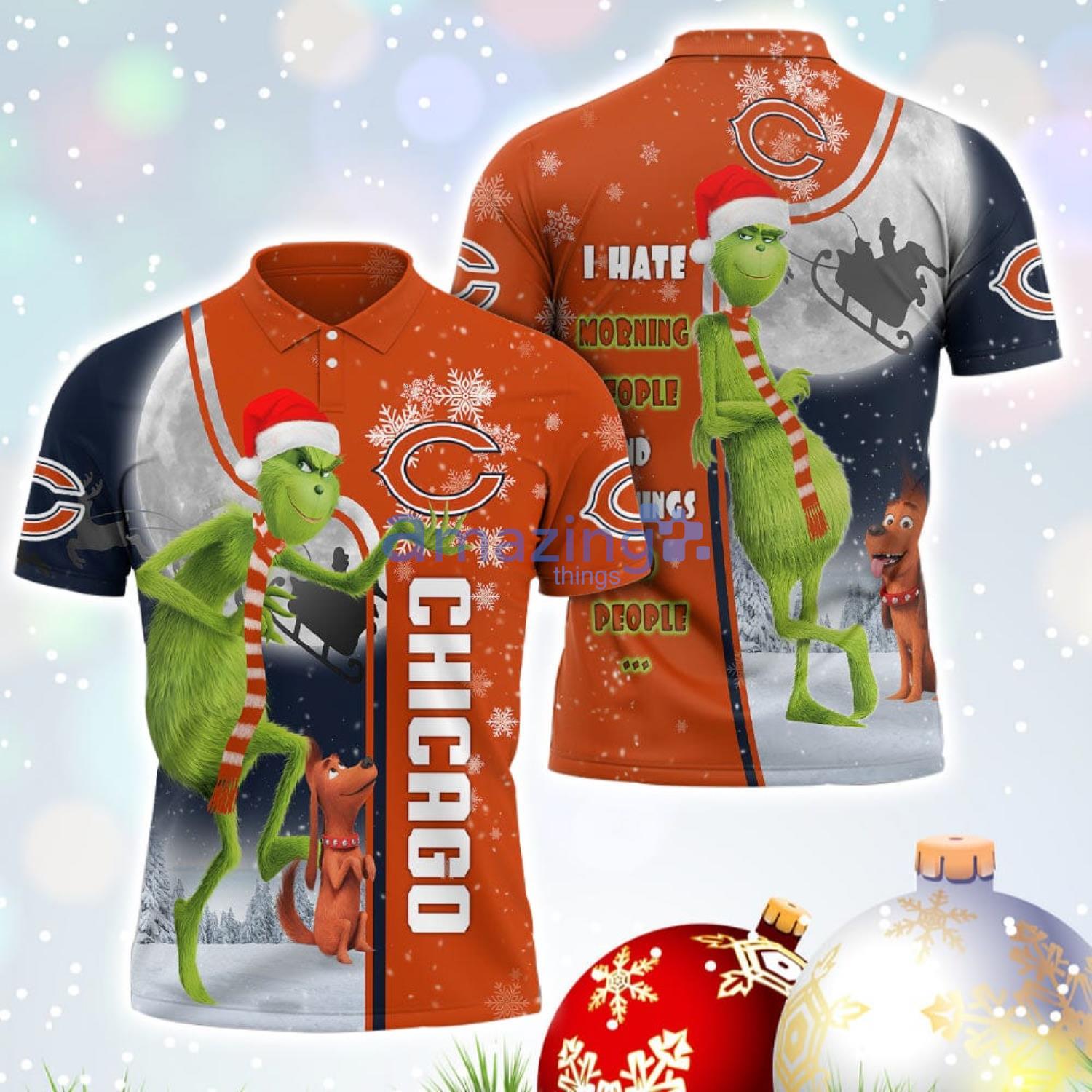 The Grinch Chicago Bears NFL I Hate Morning People Christmas Gift Polo Shirt Product Photo 1