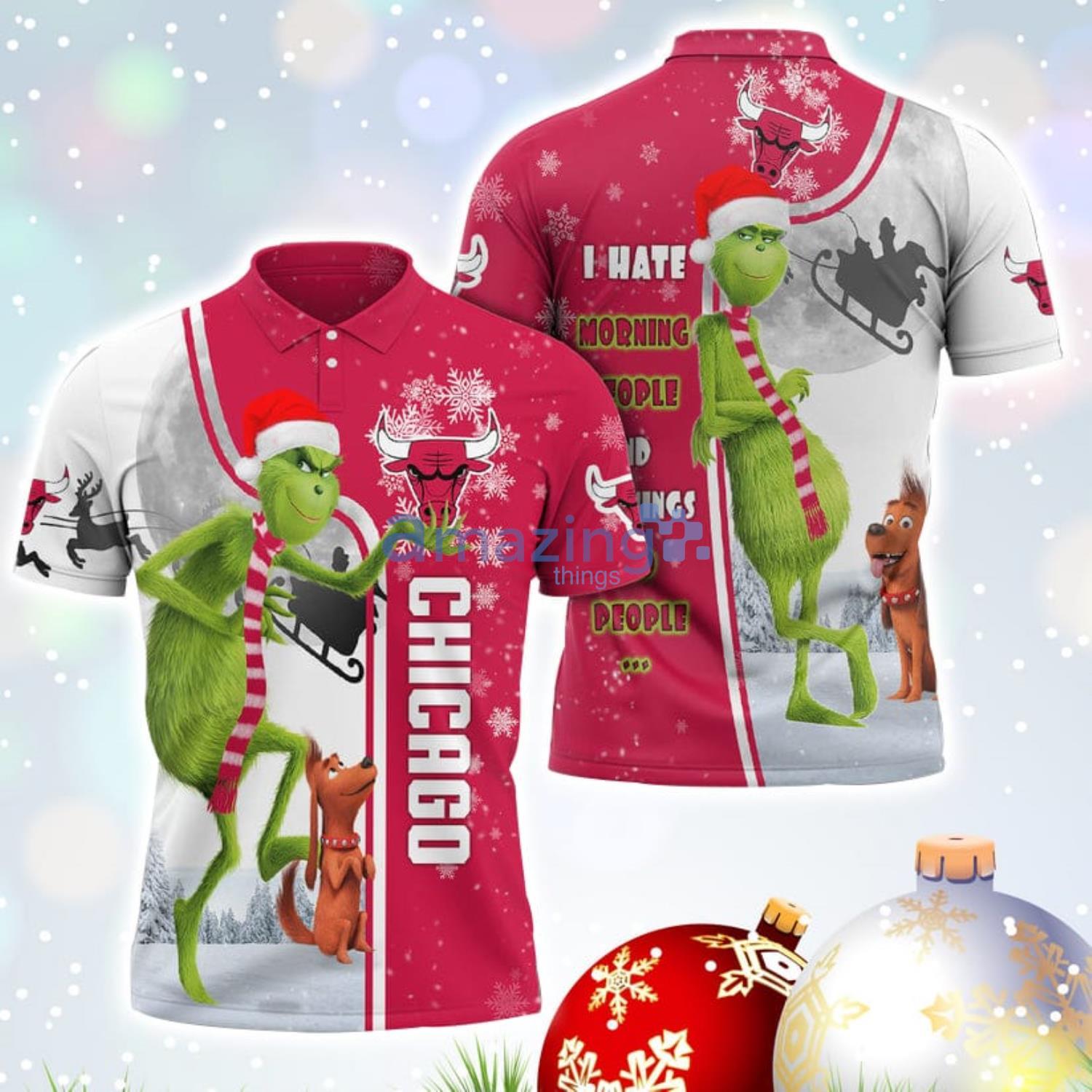 The Grinch Chicago Bulls NBA I Hate Morning People Christmas Gift Polo Shirt Product Photo 1