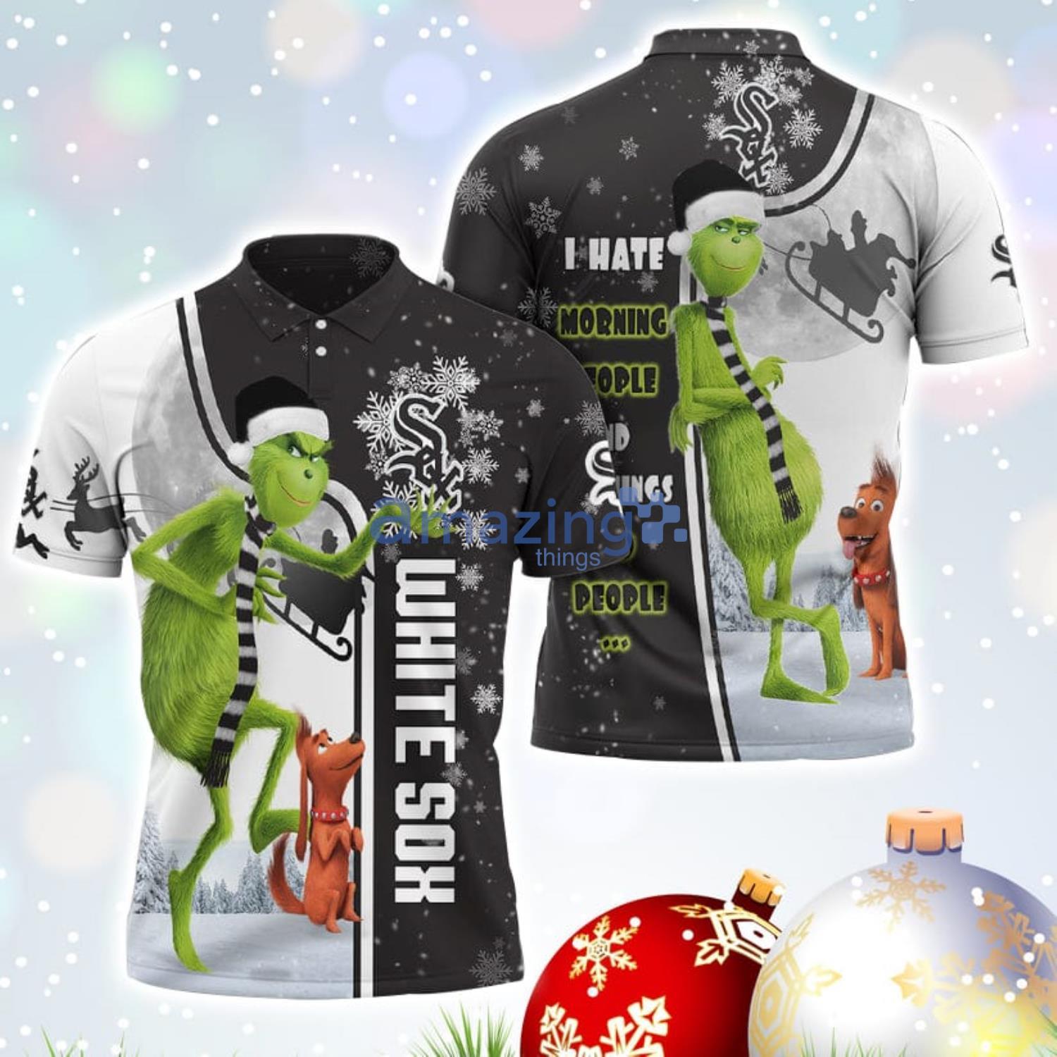 The Grinch Chicago White Sox MLB I Hate Morning People Christmas Gift Polo Shirt Product Photo 1