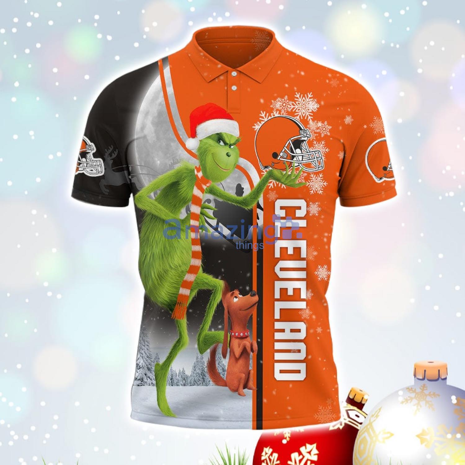 The Grinch Cleveland Browns NFL I Hate Morning People Christmas Gift Polo Shirt image The Grinch Cleveland Browns NFL I Hate Morning People Christmas Gift Polo Shirt Product Photo 2