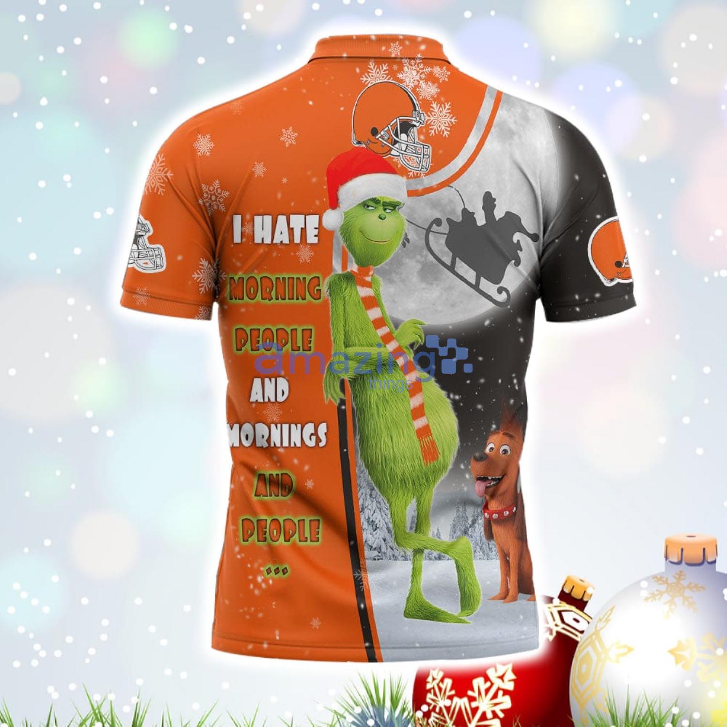 The Grinch Cleveland Browns NFL I Hate Morning People Christmas Gift Polo Shirt image The Grinch Cleveland Browns NFL I Hate Morning People Christmas Gift Polo Shirt Product Photo 3