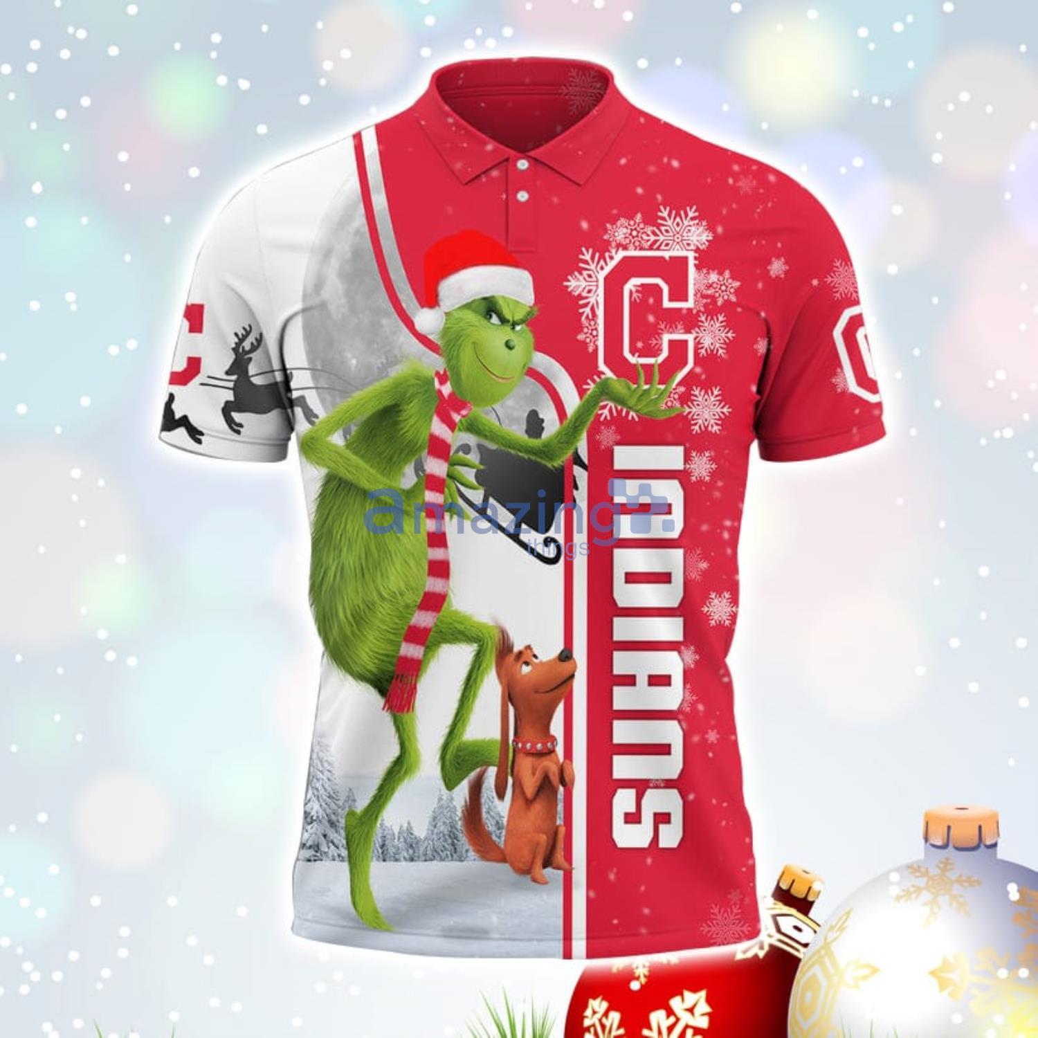 The Grinch Cleveland Indians MLB I Hate Morning People Christmas Gift Polo  Shirt