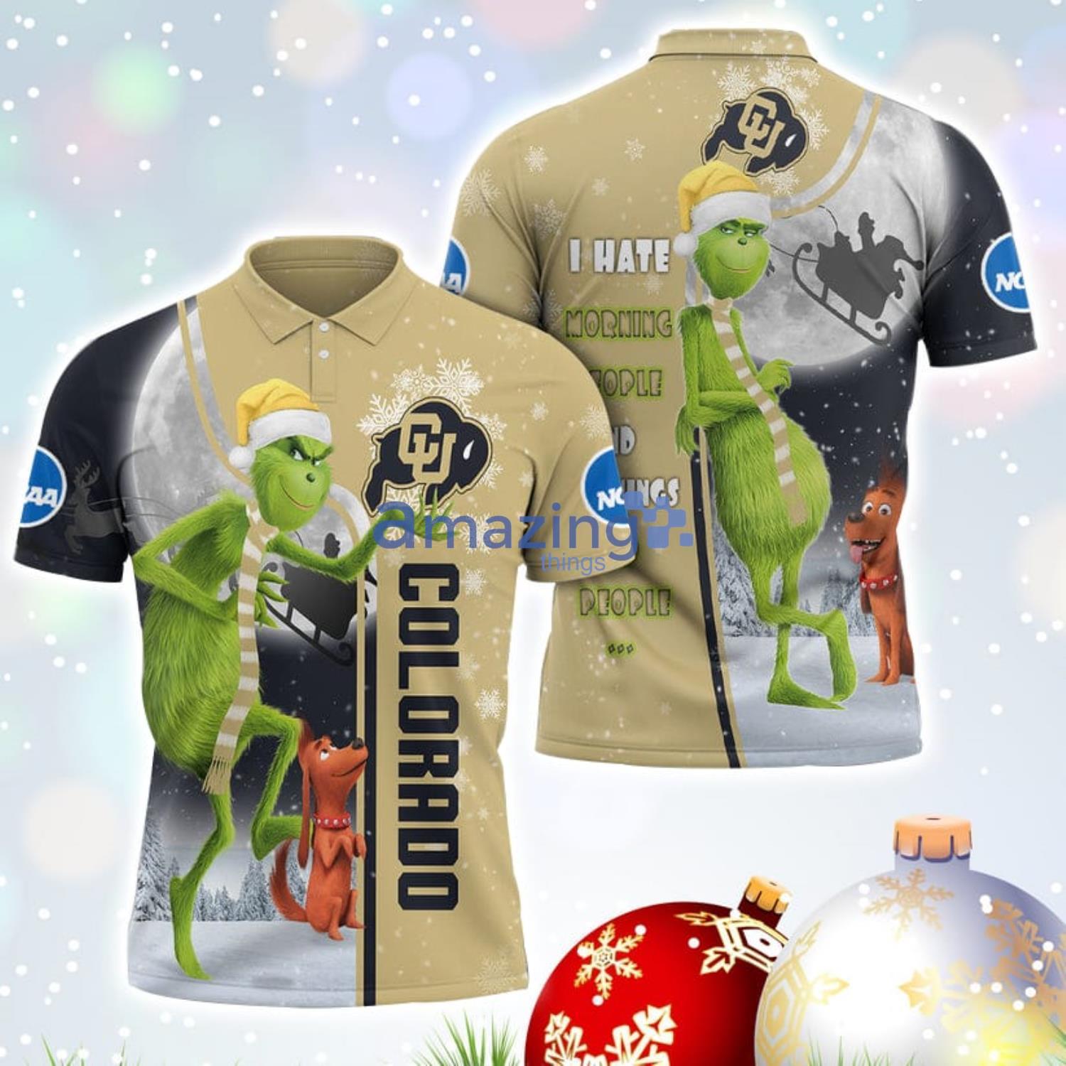 The Grinch Colorado Buffaloes NCAA I Hate Morning People Christmas Gift Polo Shirt Product Photo 1