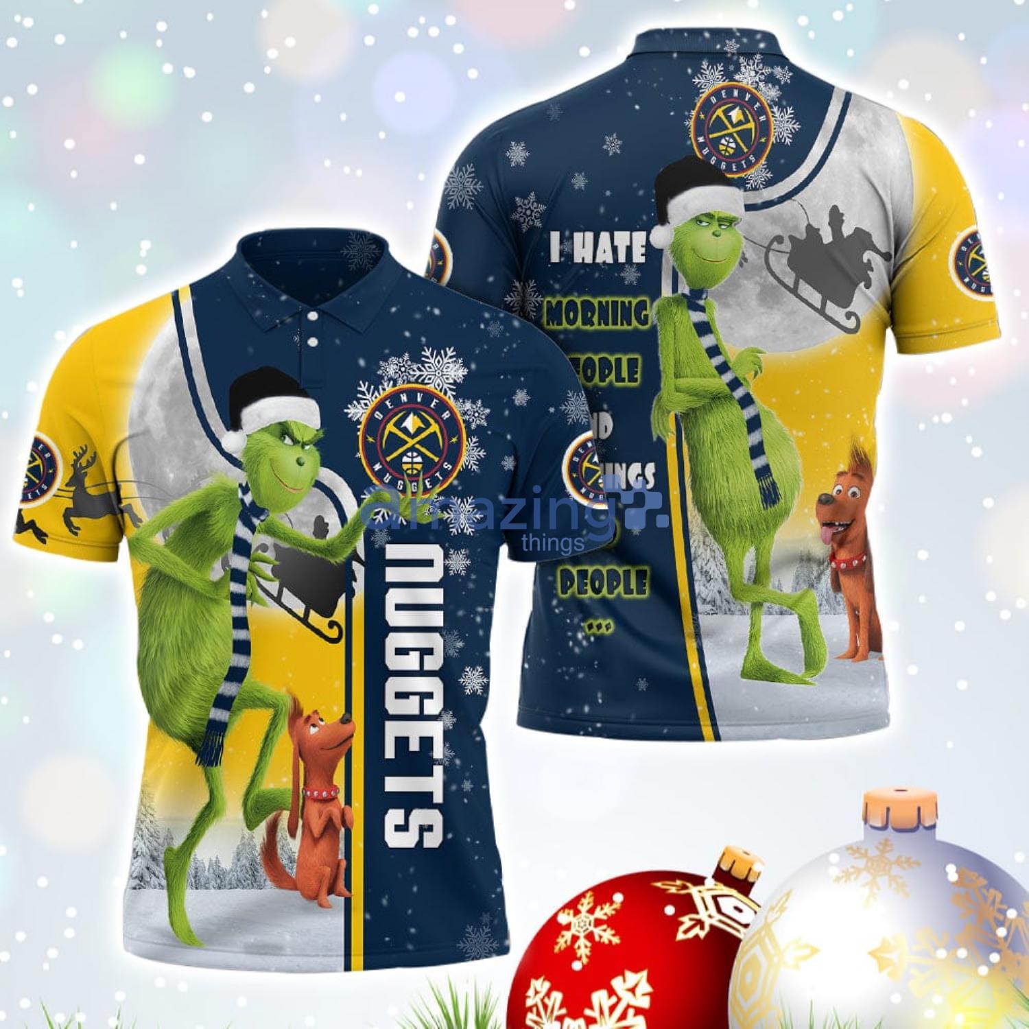 The Grinch Denver Nuggets NBA I Hate Morning People Christmas Gift Polo Shirt Product Photo 1