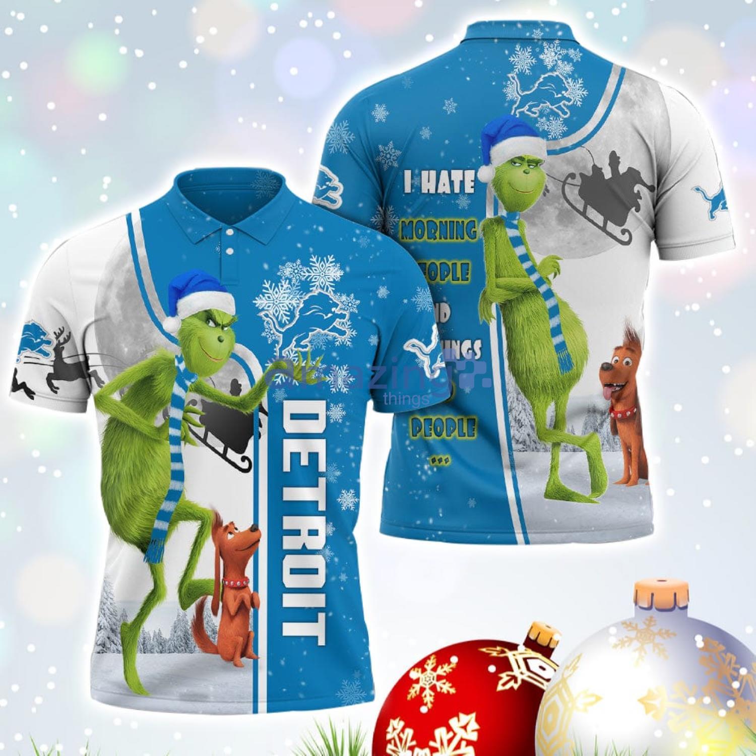 The Grinch Detroit Lions NFL I Hate Morning People Christmas Gift Polo Shirt Product Photo 1