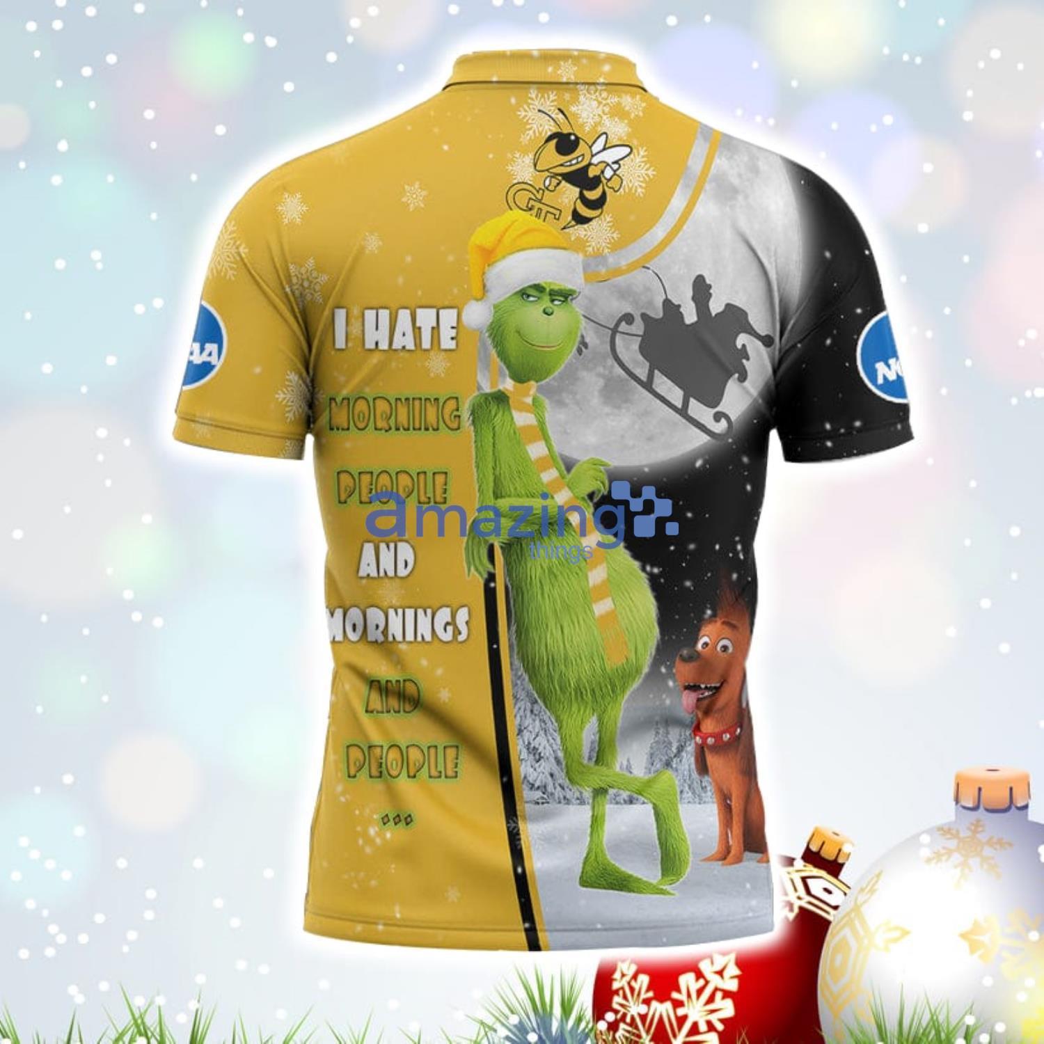 The Grinch Georgia Tech Yellow Jackets NCAA I Hate Morning People Christmas Gift Polo Shirt image The Grinch Georgia Tech Yellow Jackets NCAA I Hate Morning People Christmas Gift Polo Shirt Product Photo 3