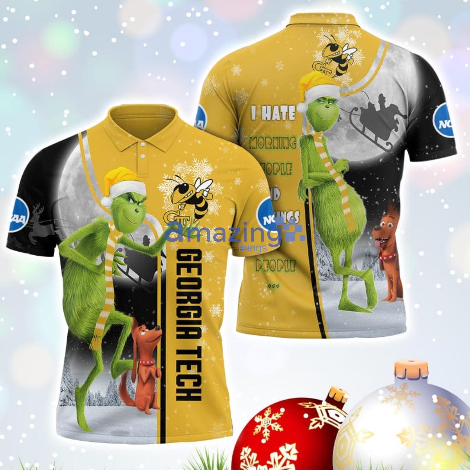 The Grinch Georgia Tech Yellow Jackets NCAA I Hate Morning People Christmas Gift Polo Shirt Product Photo 1