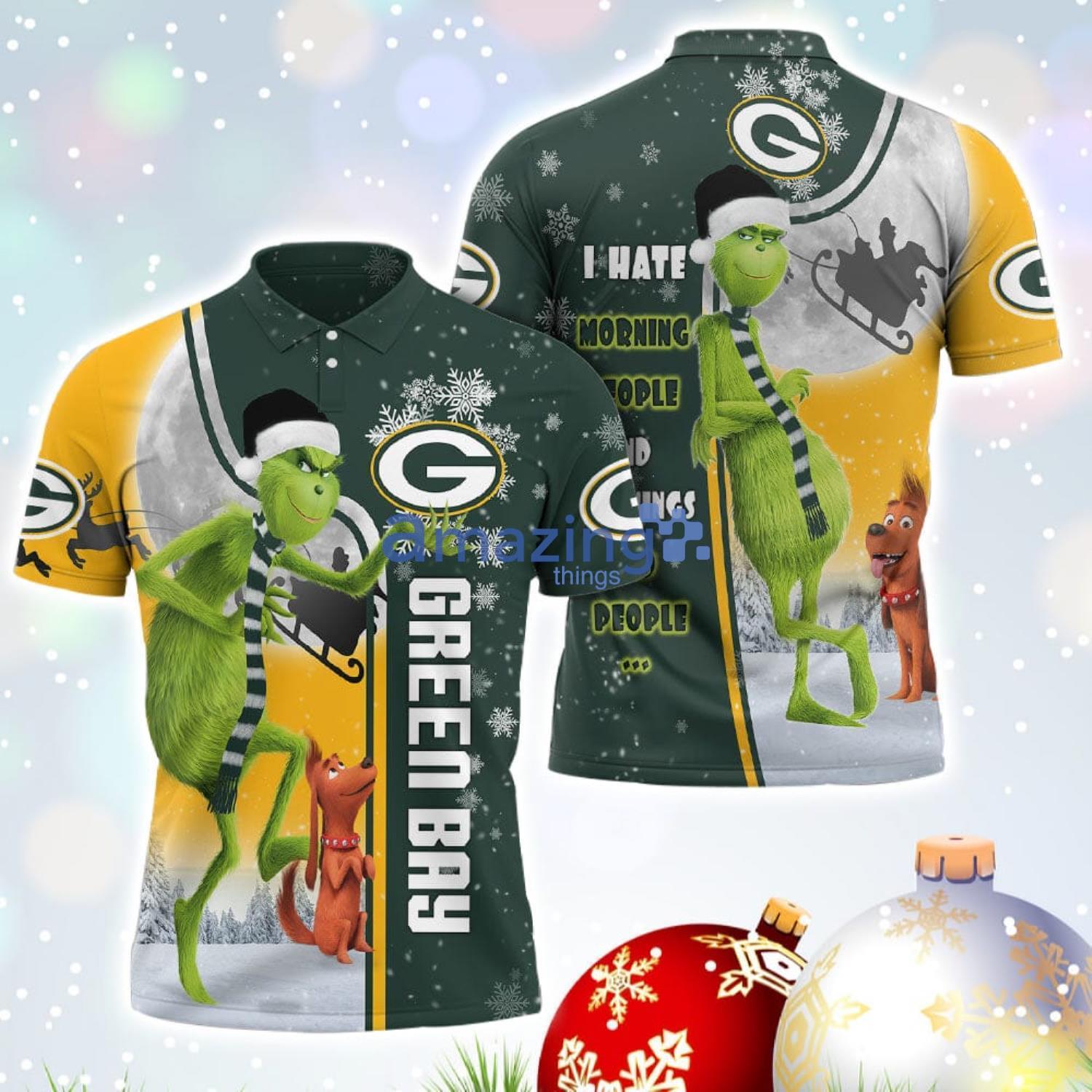 The Grinch Green Bay NFL I Hate Morning People Christmas Gift Polo Shirt Product Photo 1