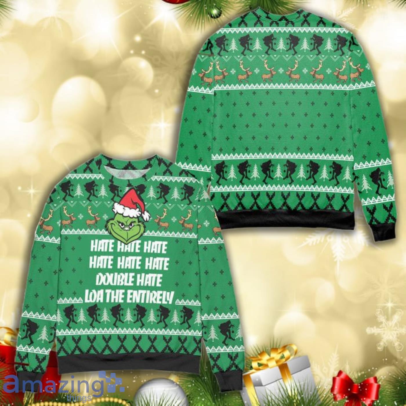 The Grinch Hate Double Hate Loathe Entirely Knitting Pattern 3D Ugly Christmas Sweater Product Photo 1