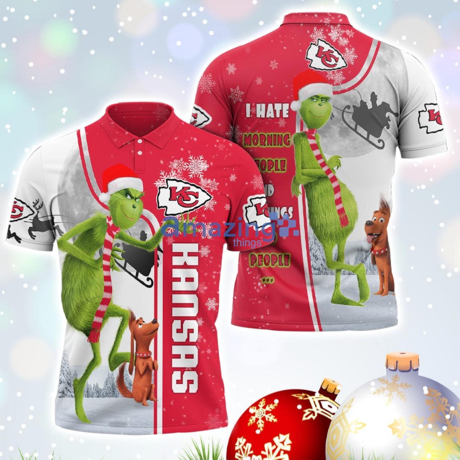 The Grinch Kansas City Chiefs NFL I Hate Morning People Christmas Gift Polo Shirt Product Photo 1
