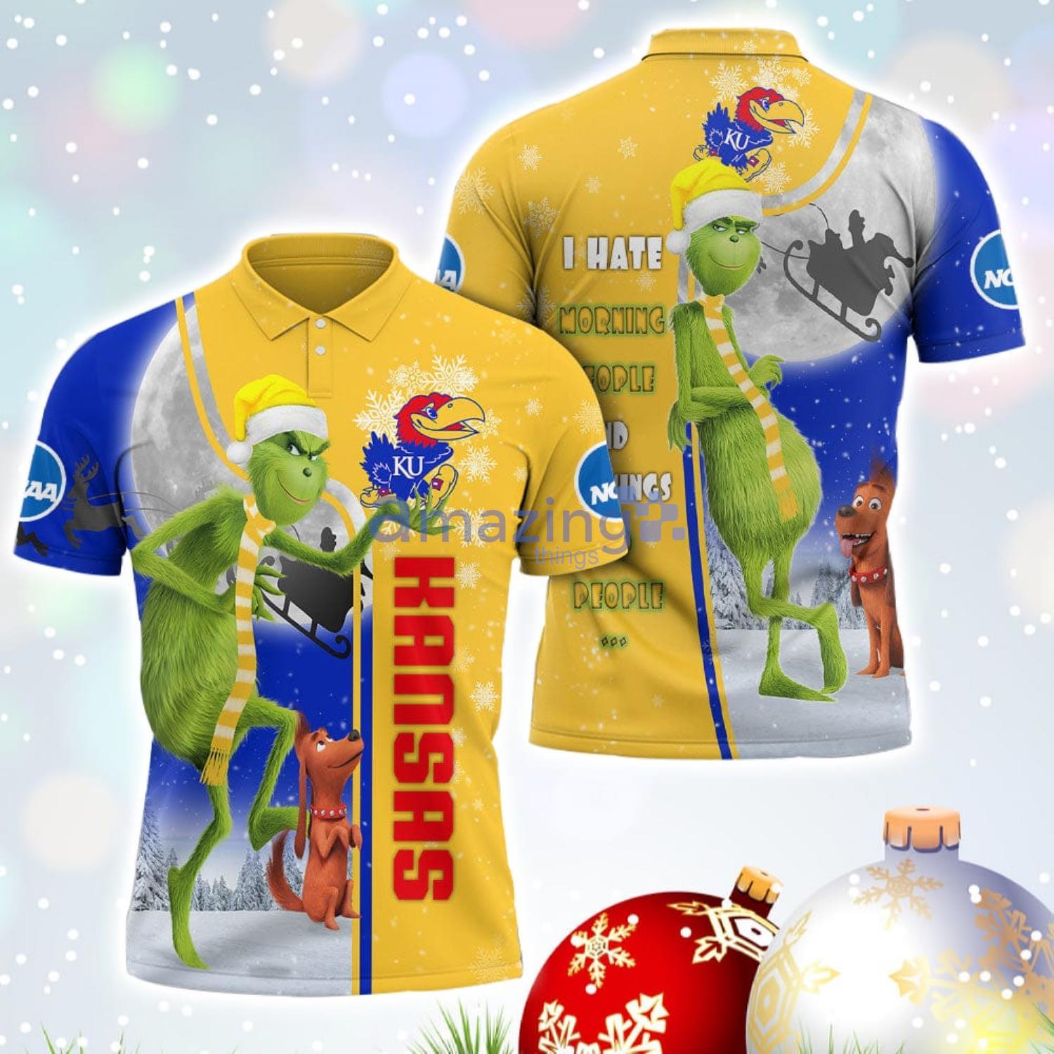 The Grinch Kansas Jayhawks NCAA I Hate Morning People Christmas Gift Polo Shirt Product Photo 1