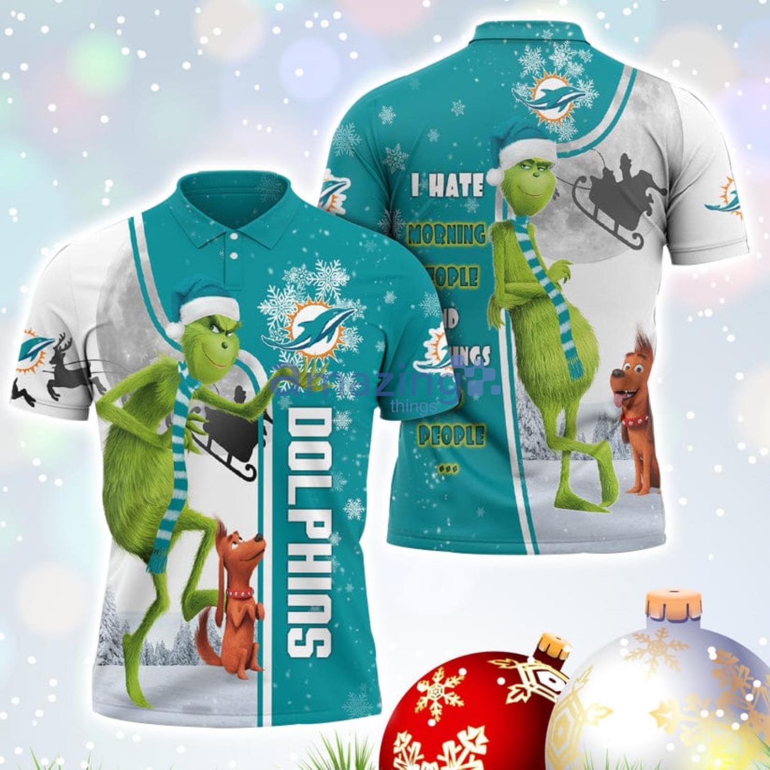 The Grinch Miami Dolphins NFL I Hate Morning People Christmas Gift Polo Shirt Product Photo 1