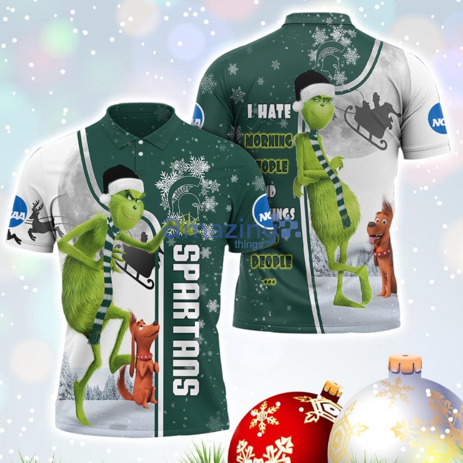 The Grinch Michigan State Spartans NCAA I Hate Morning People Christmas Gift Polo Shirt Product Photo 1 The Grinch Michigan State Spartans NCAA I Hate Morning People Christmas Gift Polo Shirt Product Photo 1